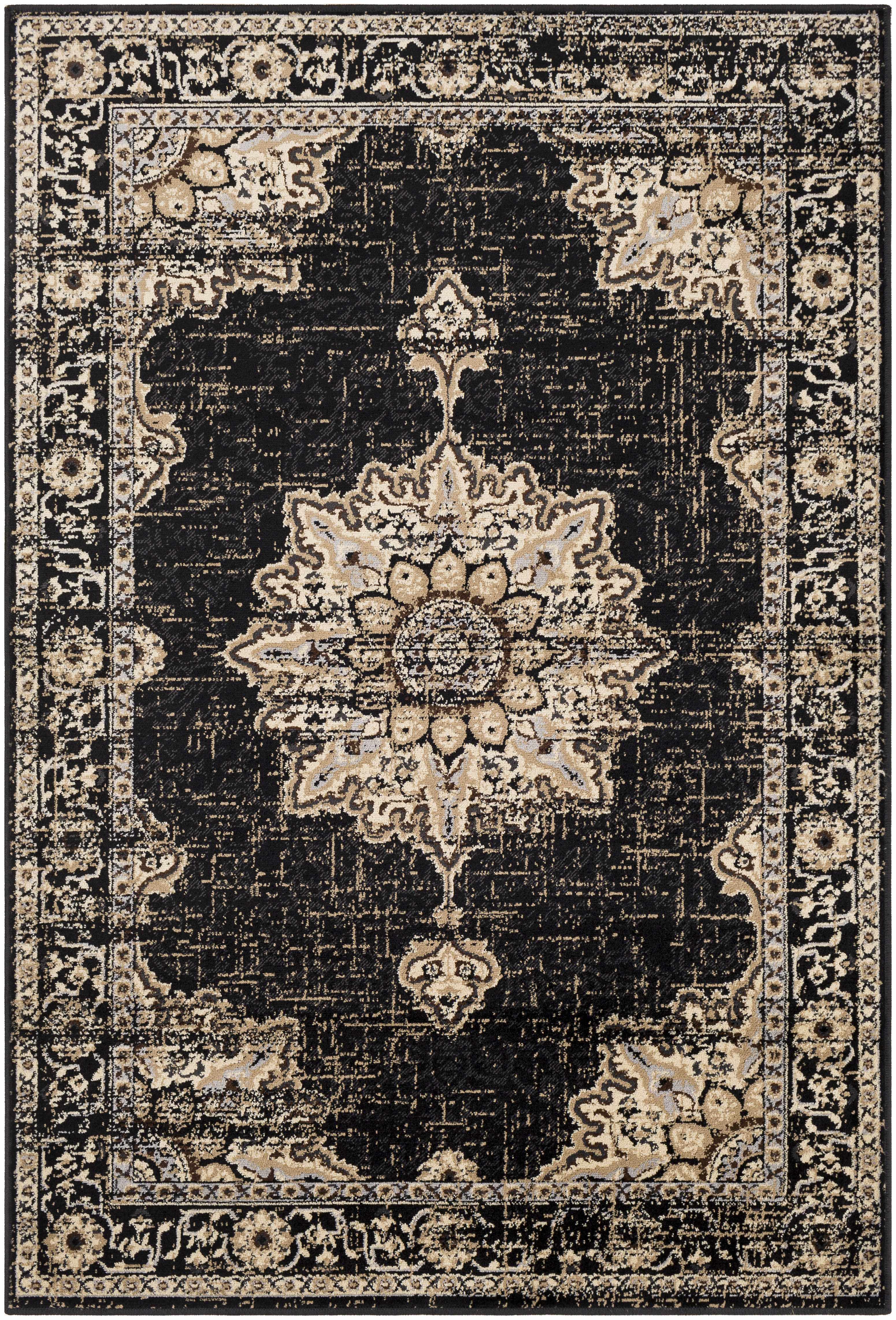 Bela Medallion Rug  Machine Woven  Black Polypropylene