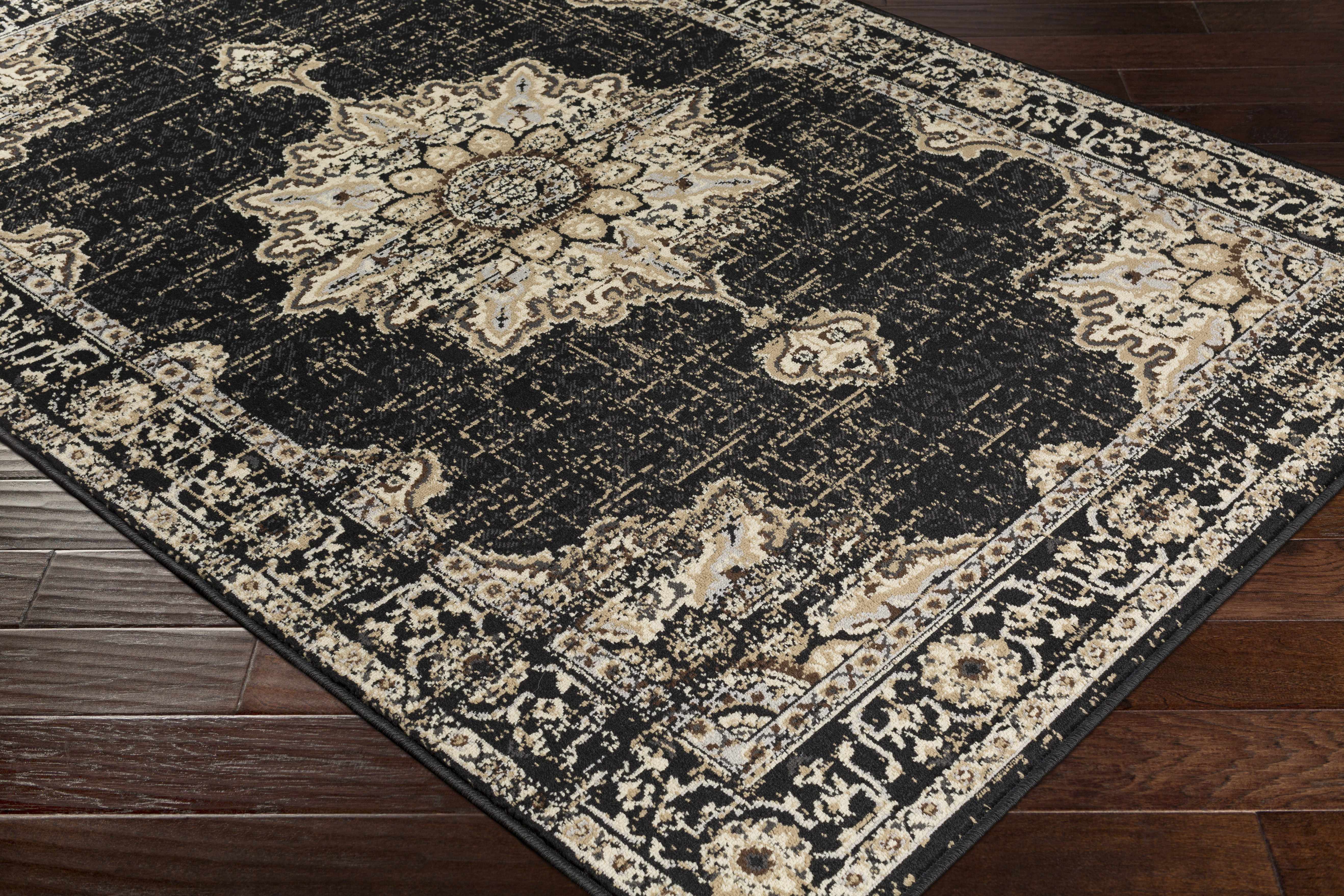 Bela Medallion Rug  Machine Woven  Black Polypropylene