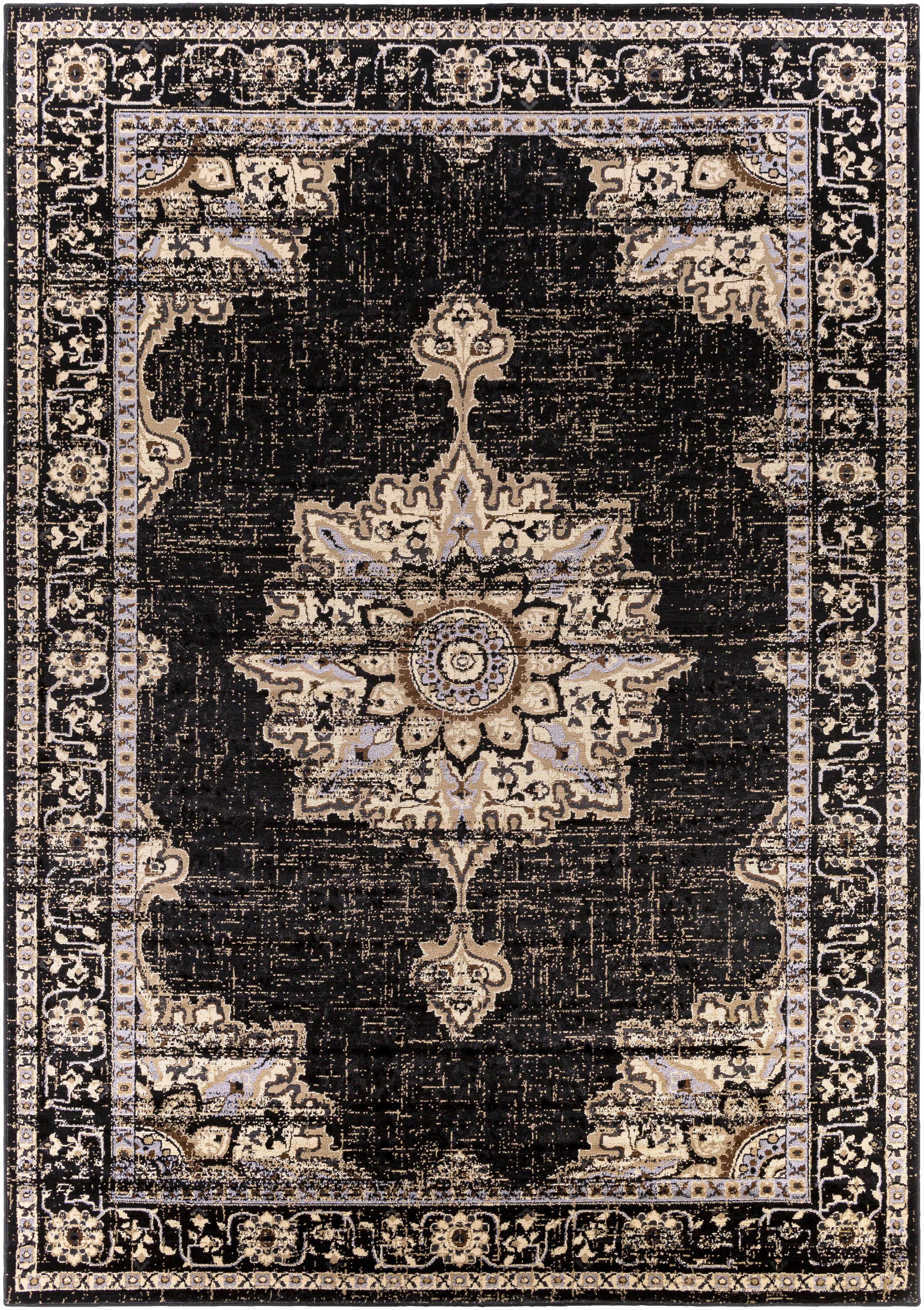 Bela Medallion Rug  Machine Woven  Black Polypropylene