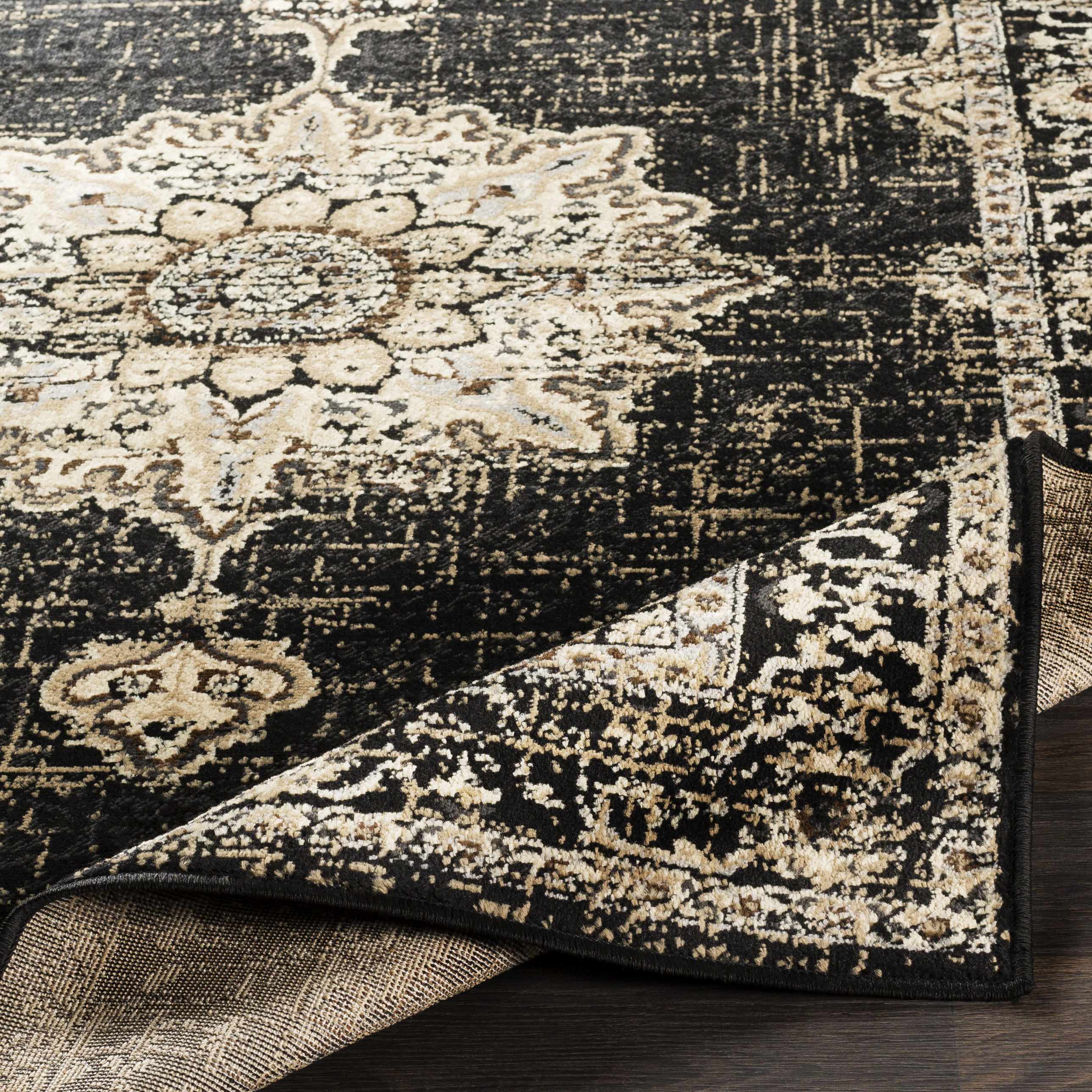 Bela Medallion Rug  Machine Woven  Black Polypropylene