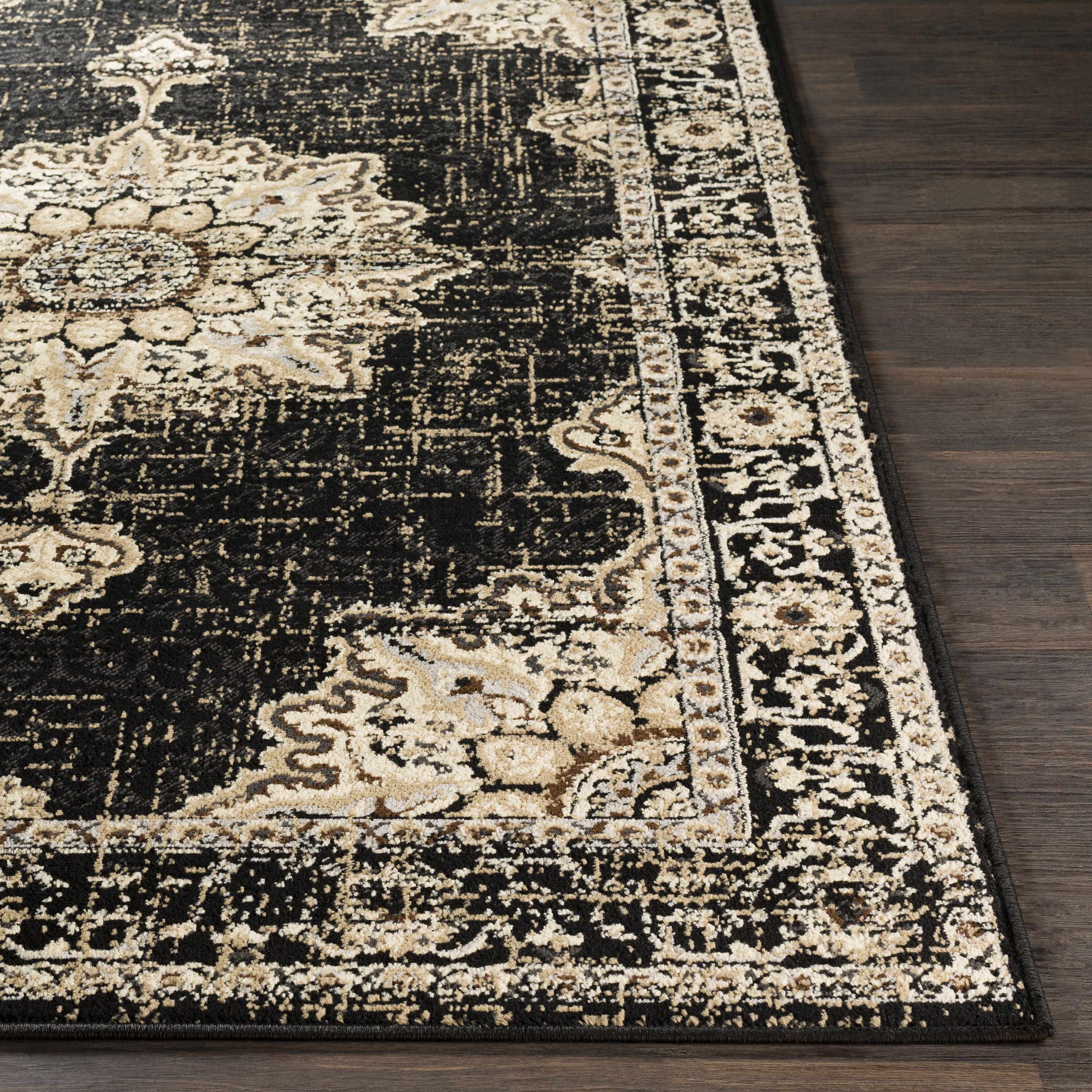 Bela Medallion Rug  Machine Woven  Black Polypropylene