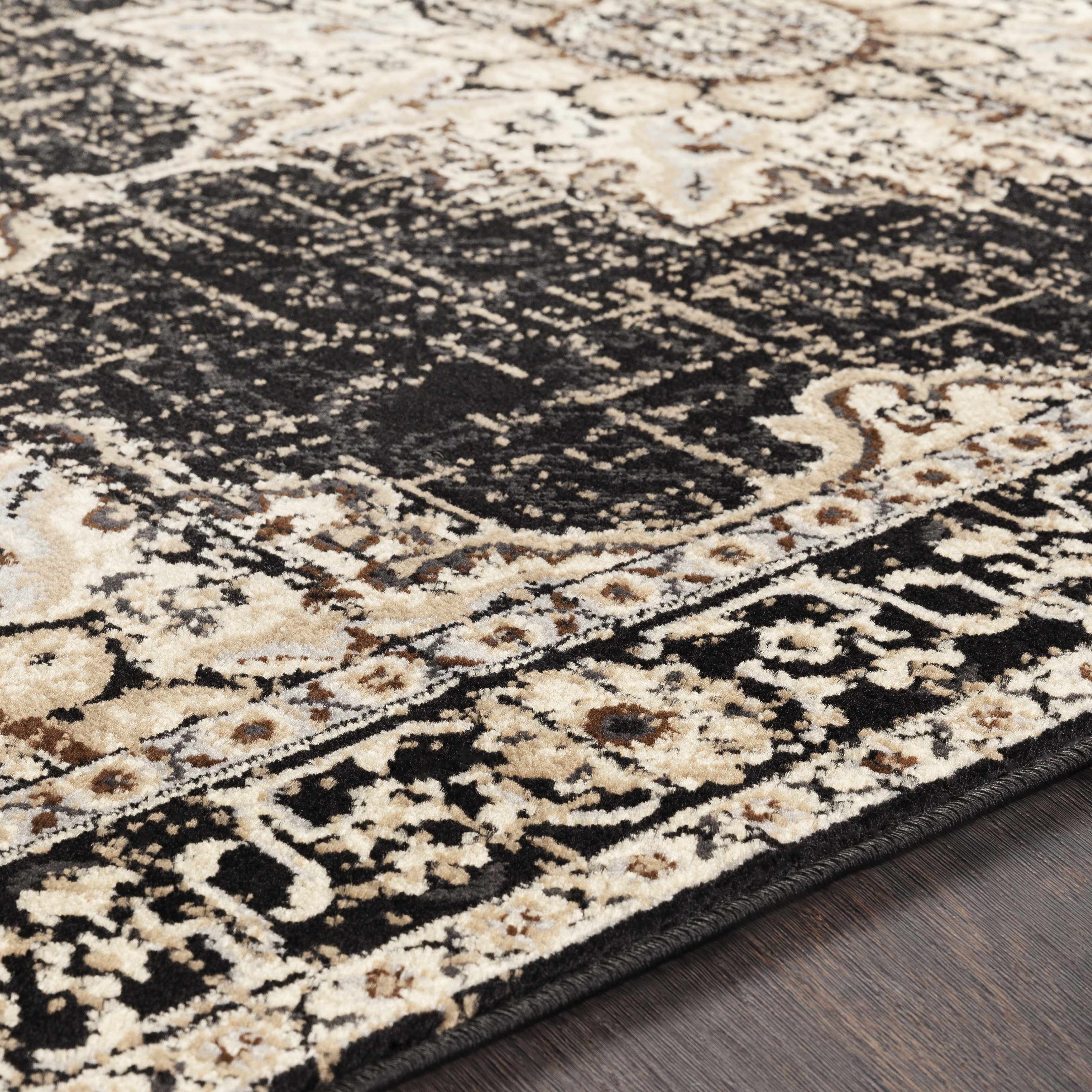 Bela Medallion Rug  Machine Woven  Black Polypropylene