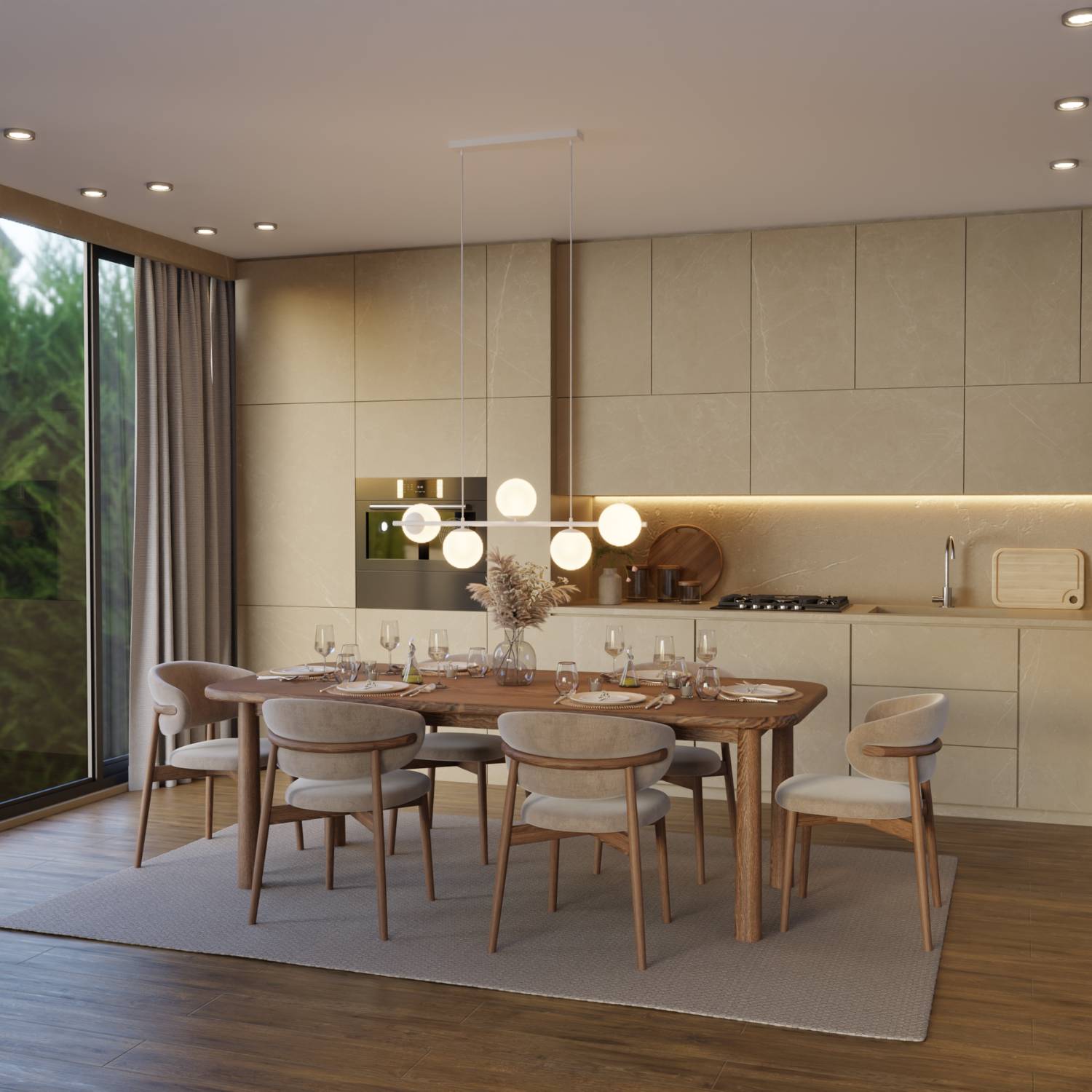 Livia Pendant Light | 5 Opal Glass Spheres, 100 cm Length