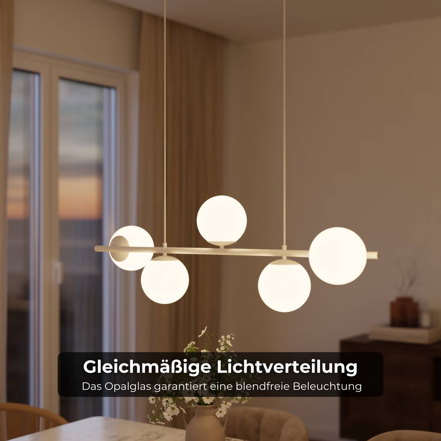 Livia Pendant Light | 5 Opal Glass Spheres, 100 cm Length