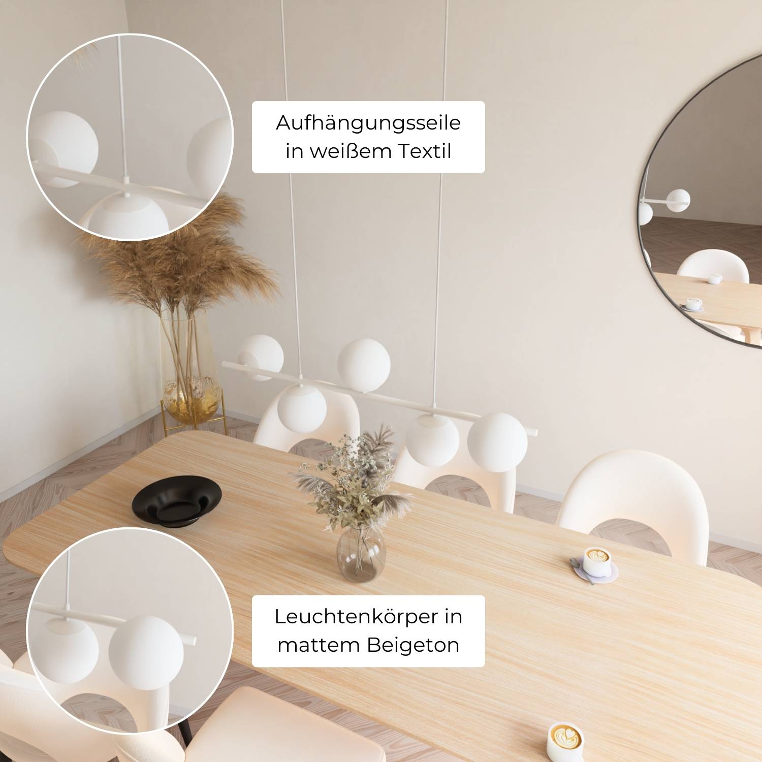 Livia Pendant Light | 5 Opal Glass Spheres, 100 cm Length