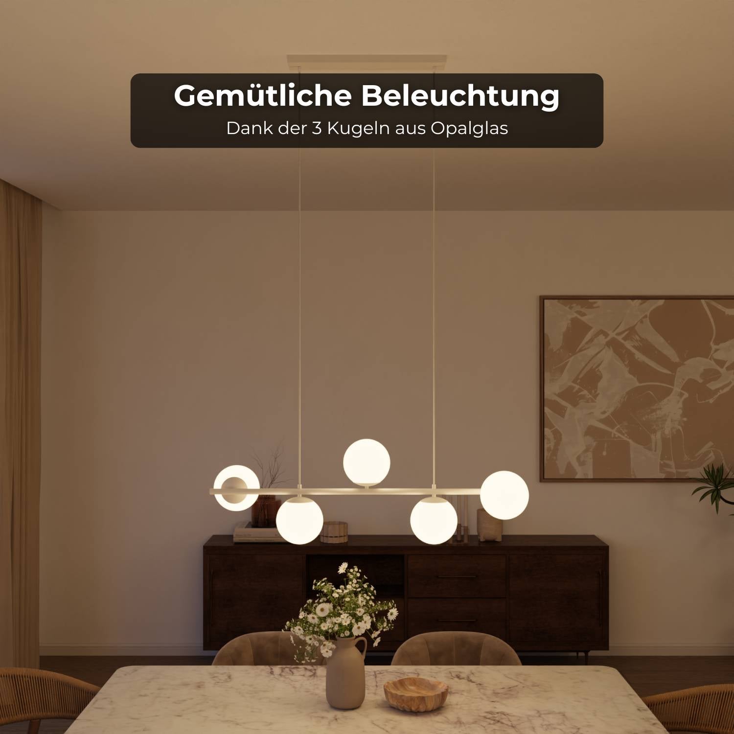 Livia Pendant Light | 5 Opal Glass Spheres, 100 cm Length