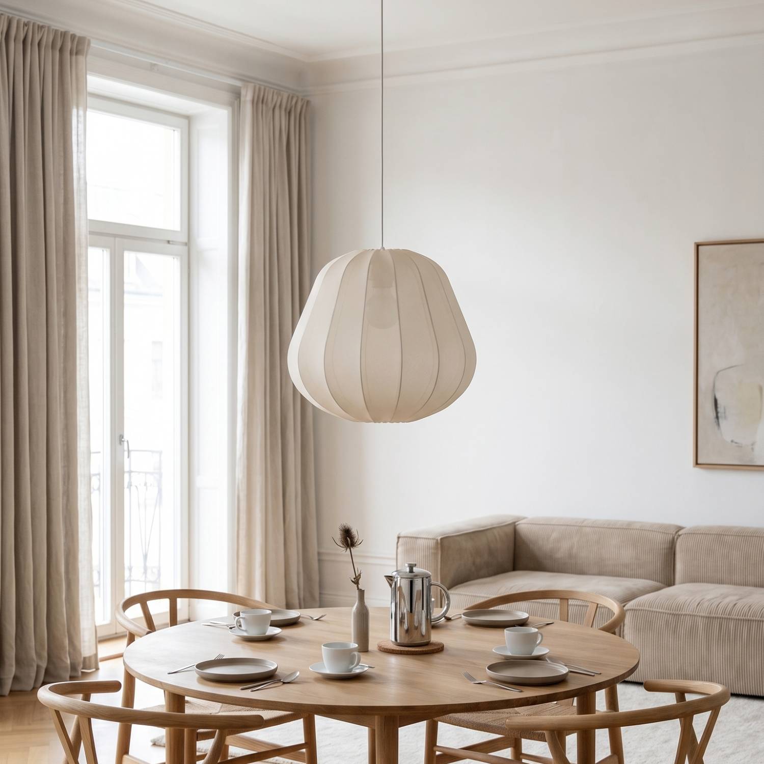 Luna Pendant Light | Soft Fabric Shade, Adjustable Height