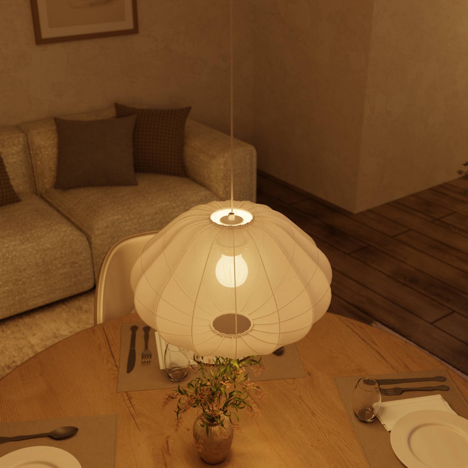 Luna Pendant Light | Soft Fabric Shade, Adjustable Height