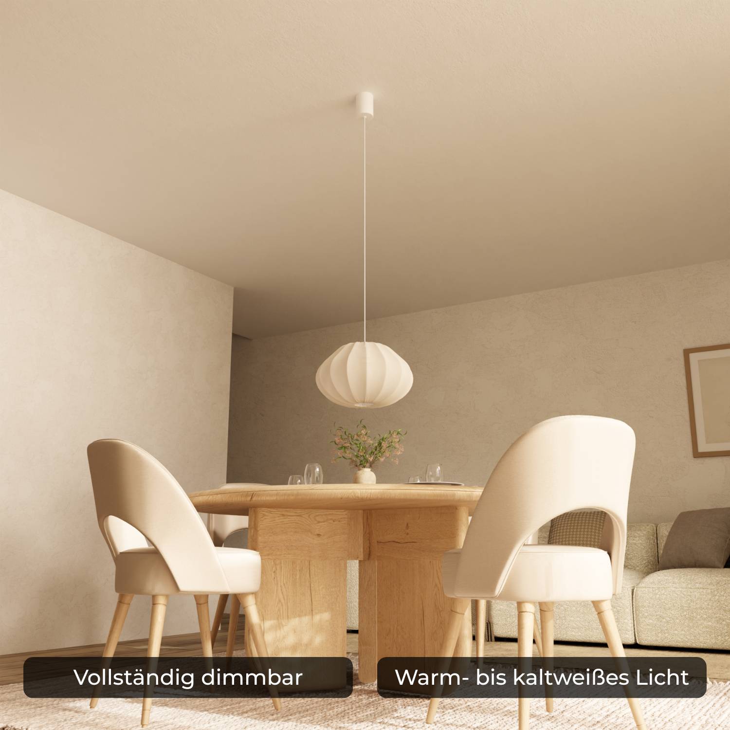 Luna Pendant Light | Soft Fabric Shade, Adjustable Height