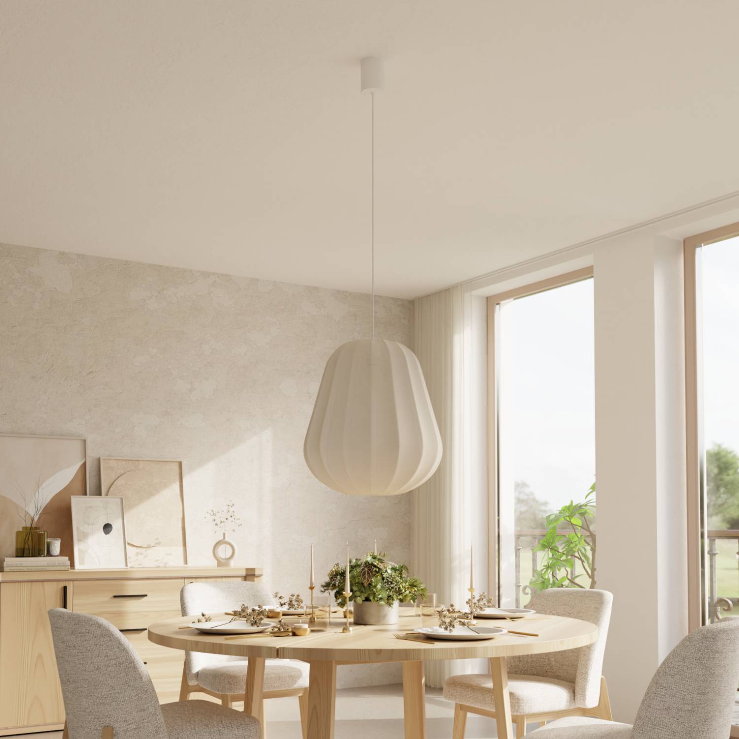 Luna Pendant Light | Soft Fabric Shade, Adjustable Height