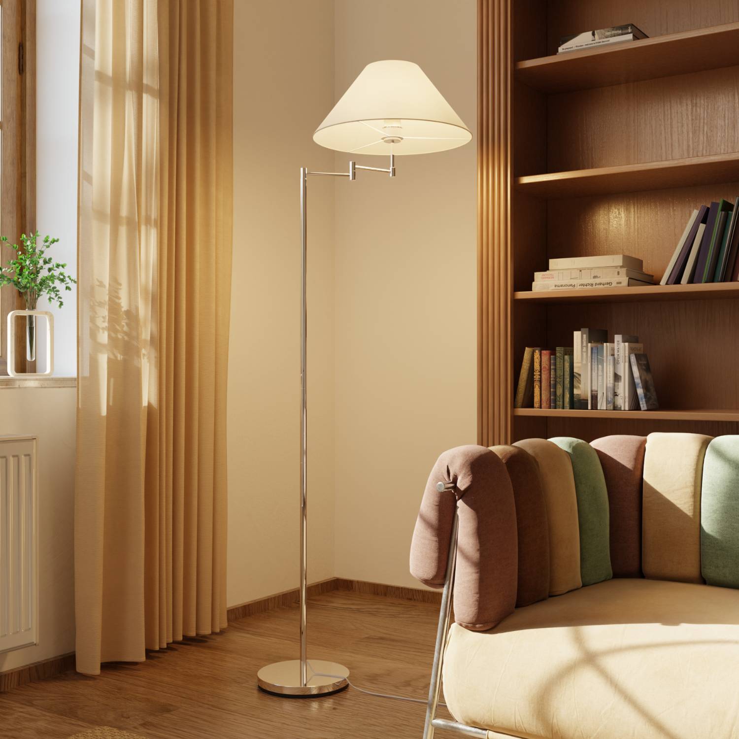 Belo Floor Lamp | Adjustable Arm, Chrome Design