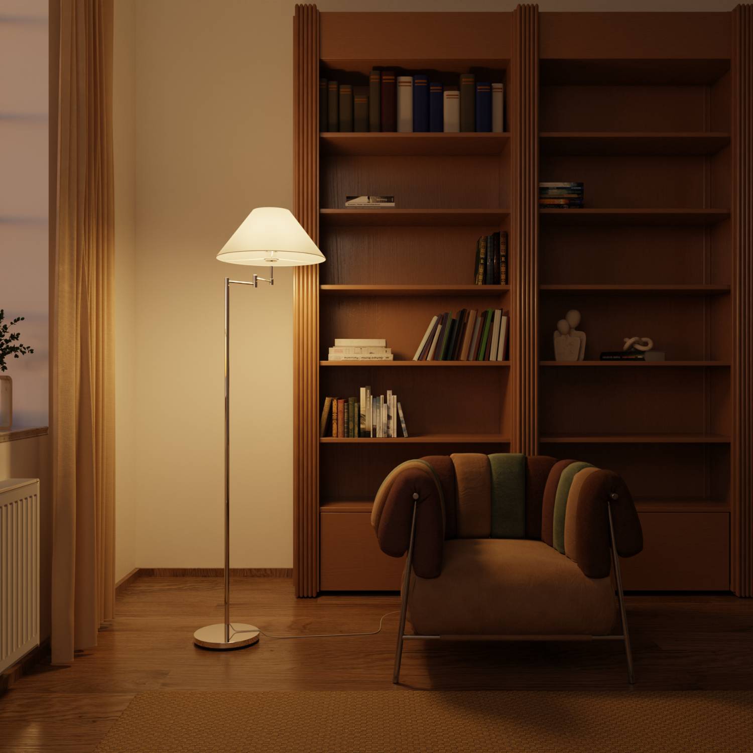 Belo Floor Lamp | Adjustable Arm, Chrome Design