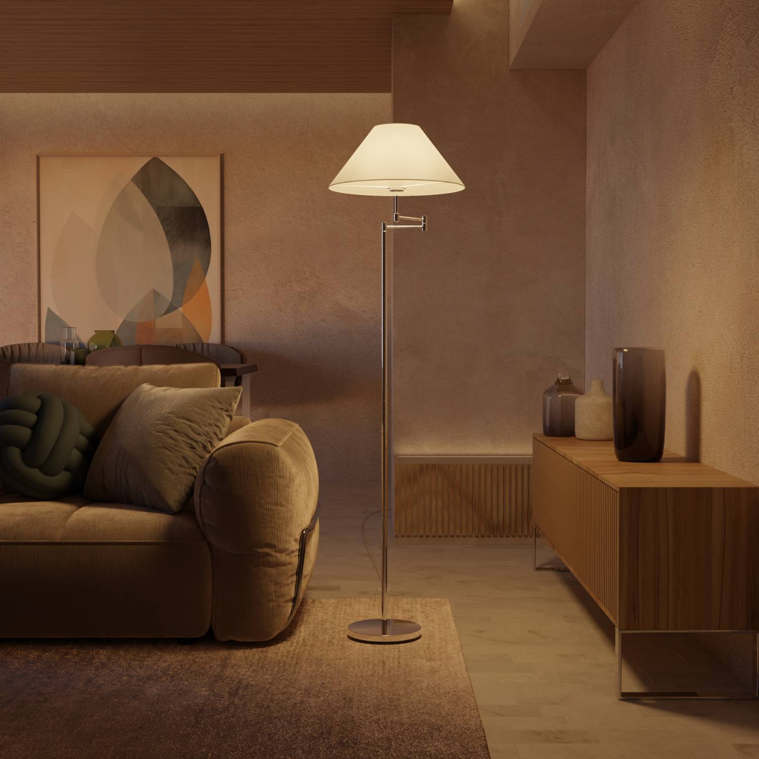 Belo Floor Lamp | Adjustable Arm, Chrome Design