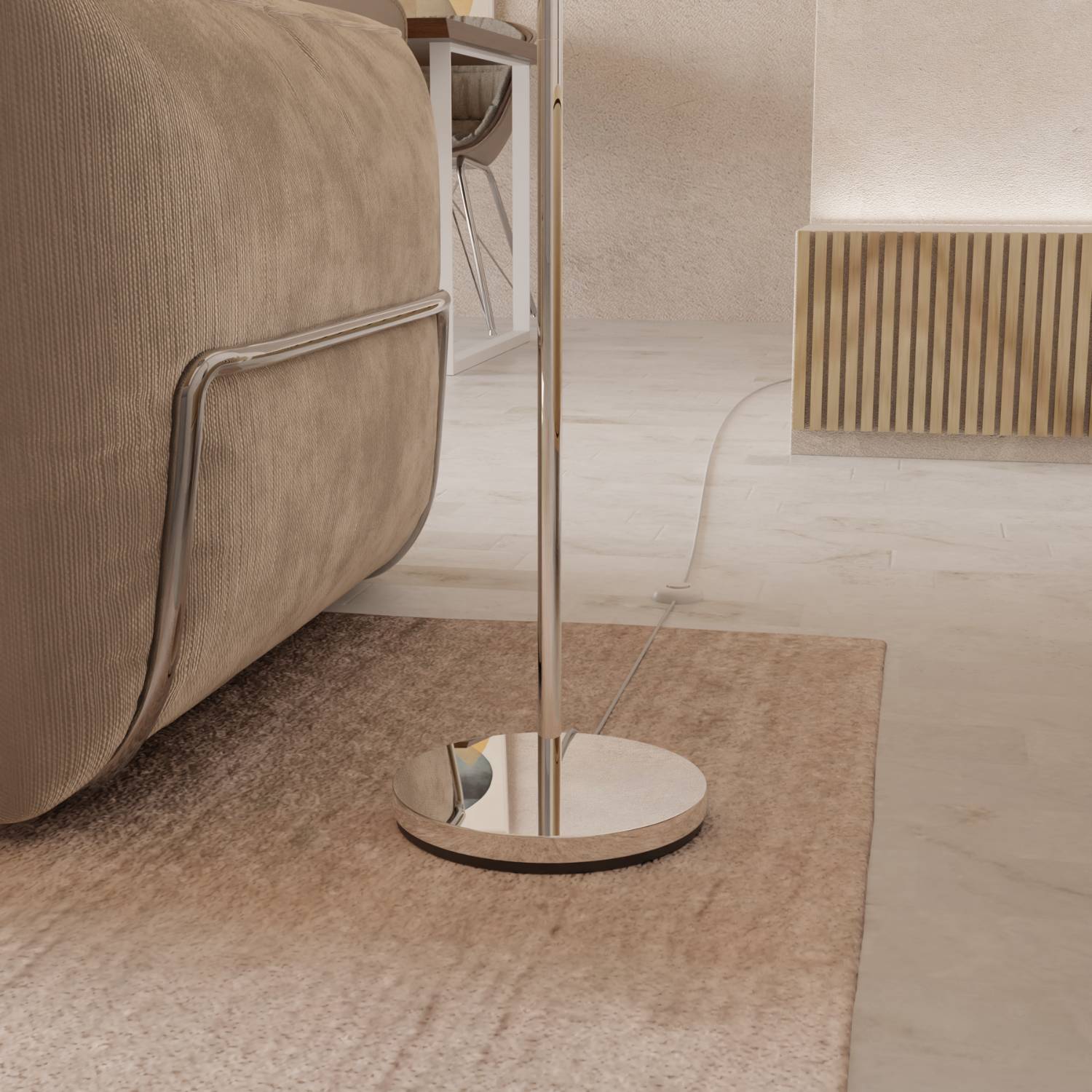 Belo Floor Lamp | Adjustable Arm, Chrome Design
