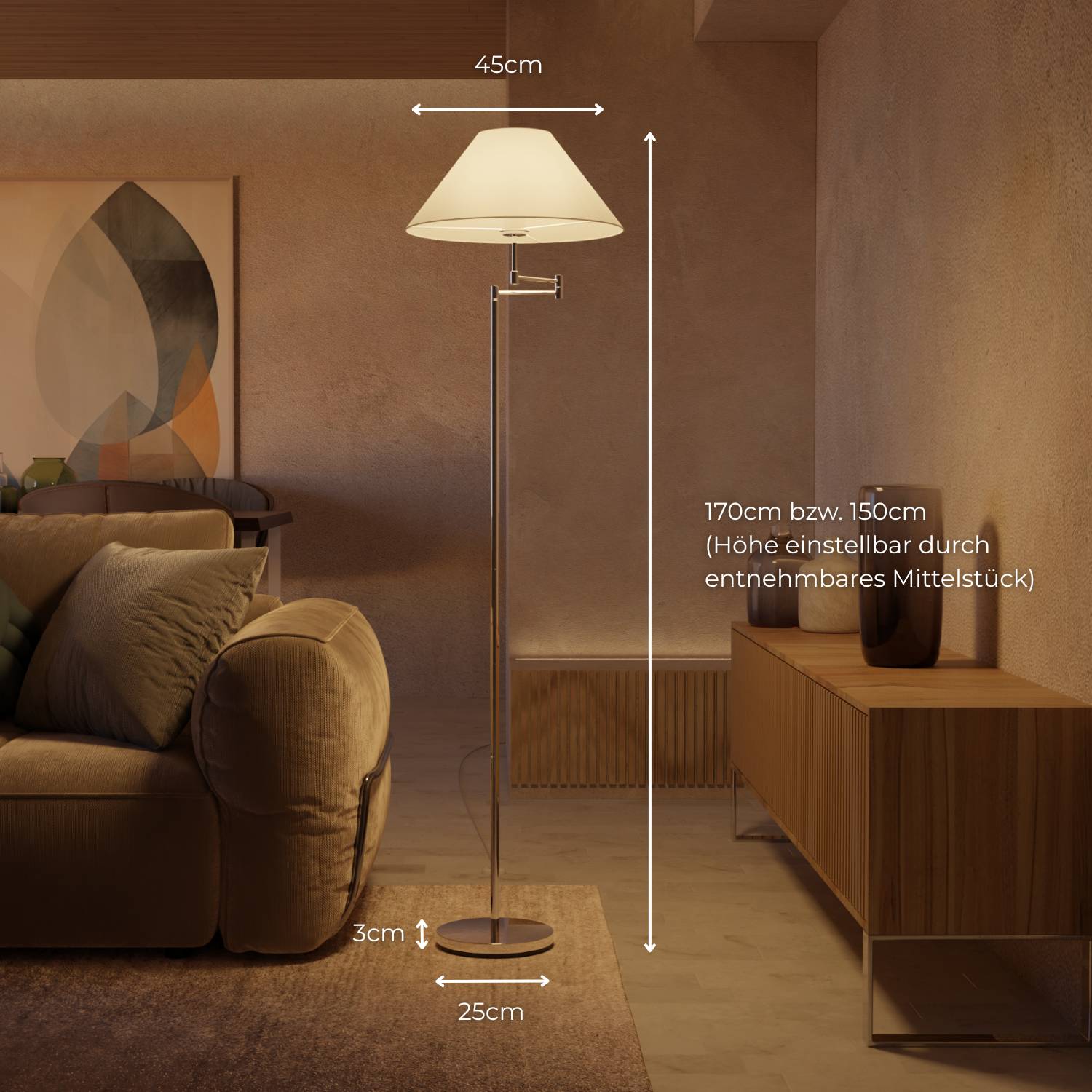 Belo Floor Lamp | Adjustable Arm, Chrome Design