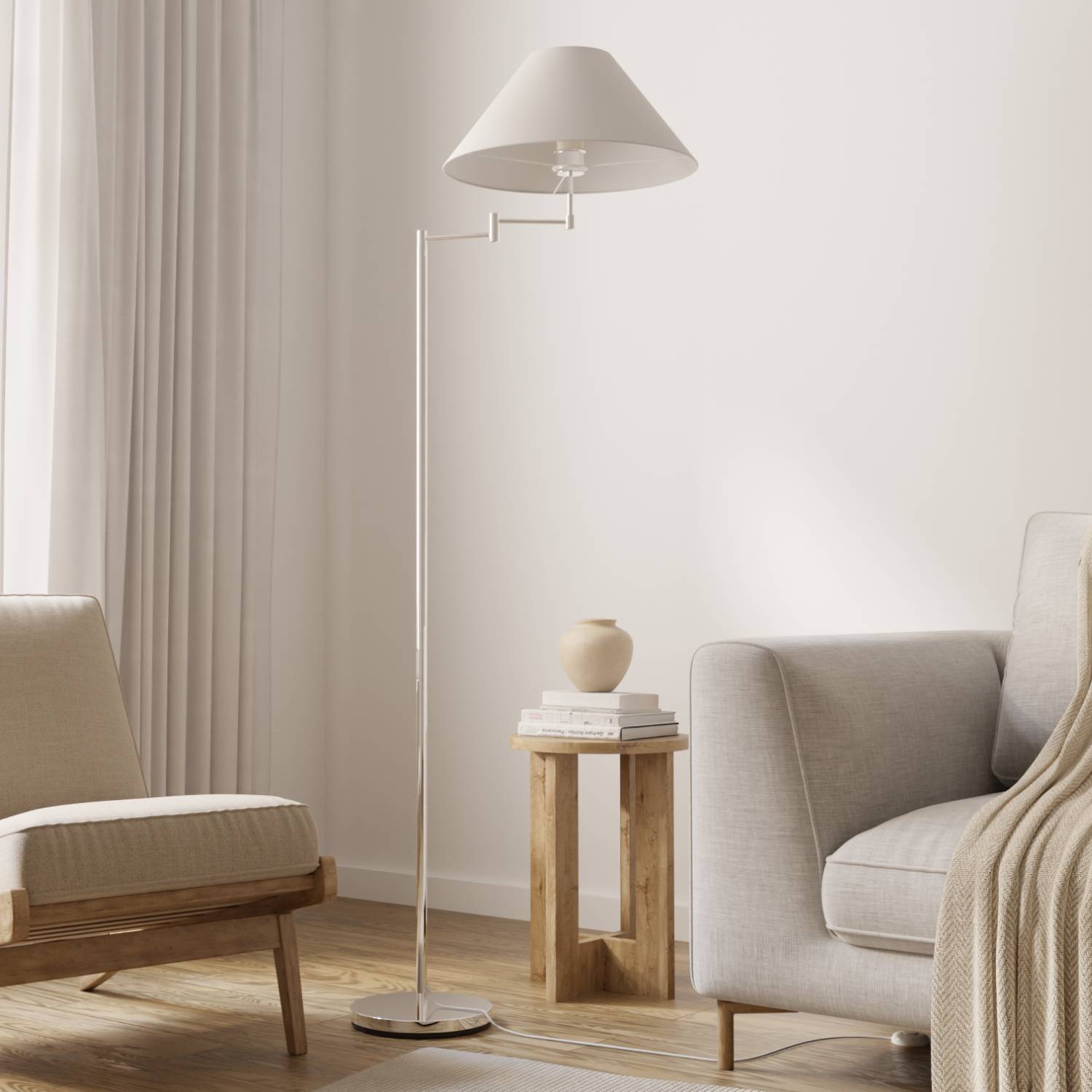Melo Chrome Floor Lamp | Adjustable Arm, E27 Socket