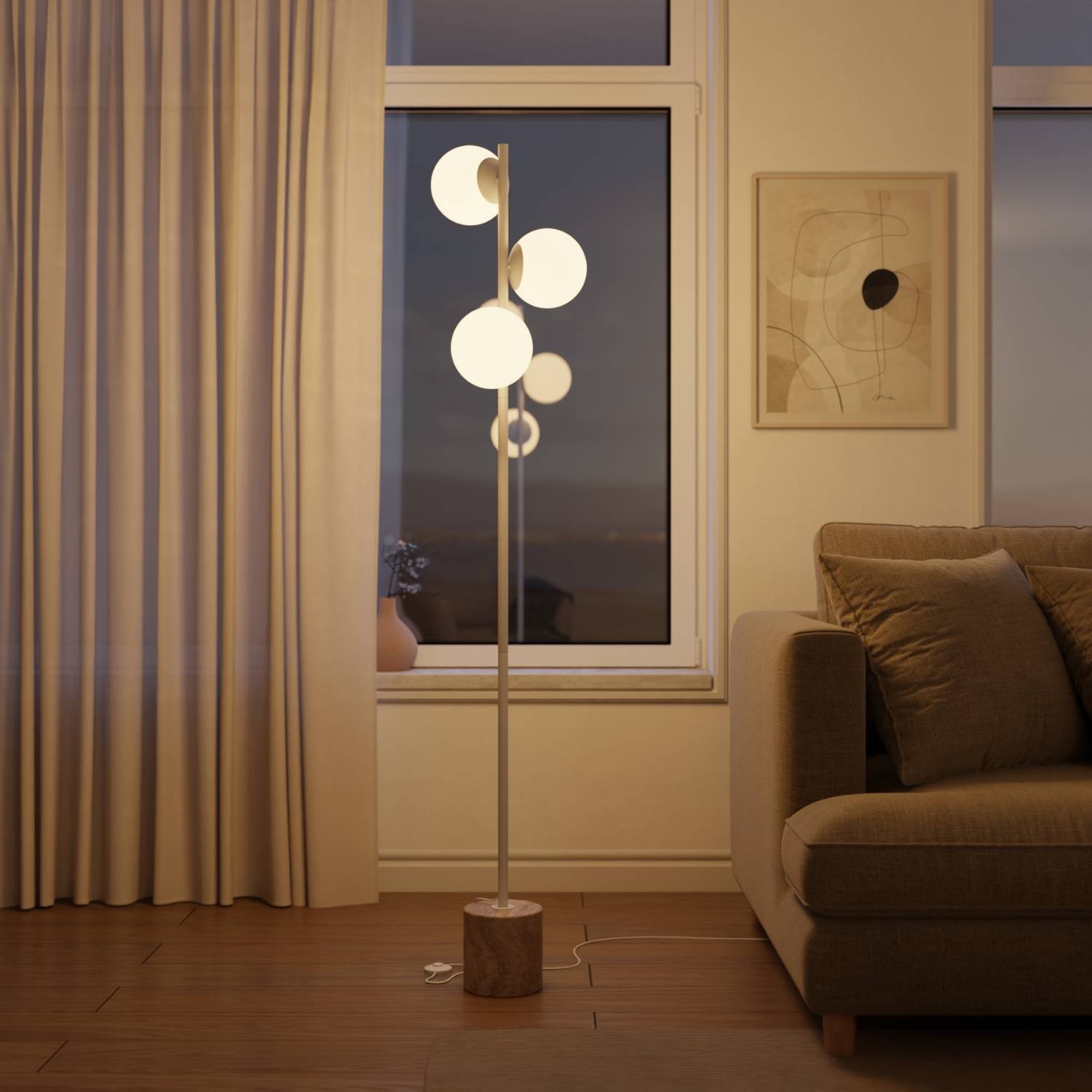 Rovea Floor Lamp | Genuine Travertine Base, Warm Diffused Light