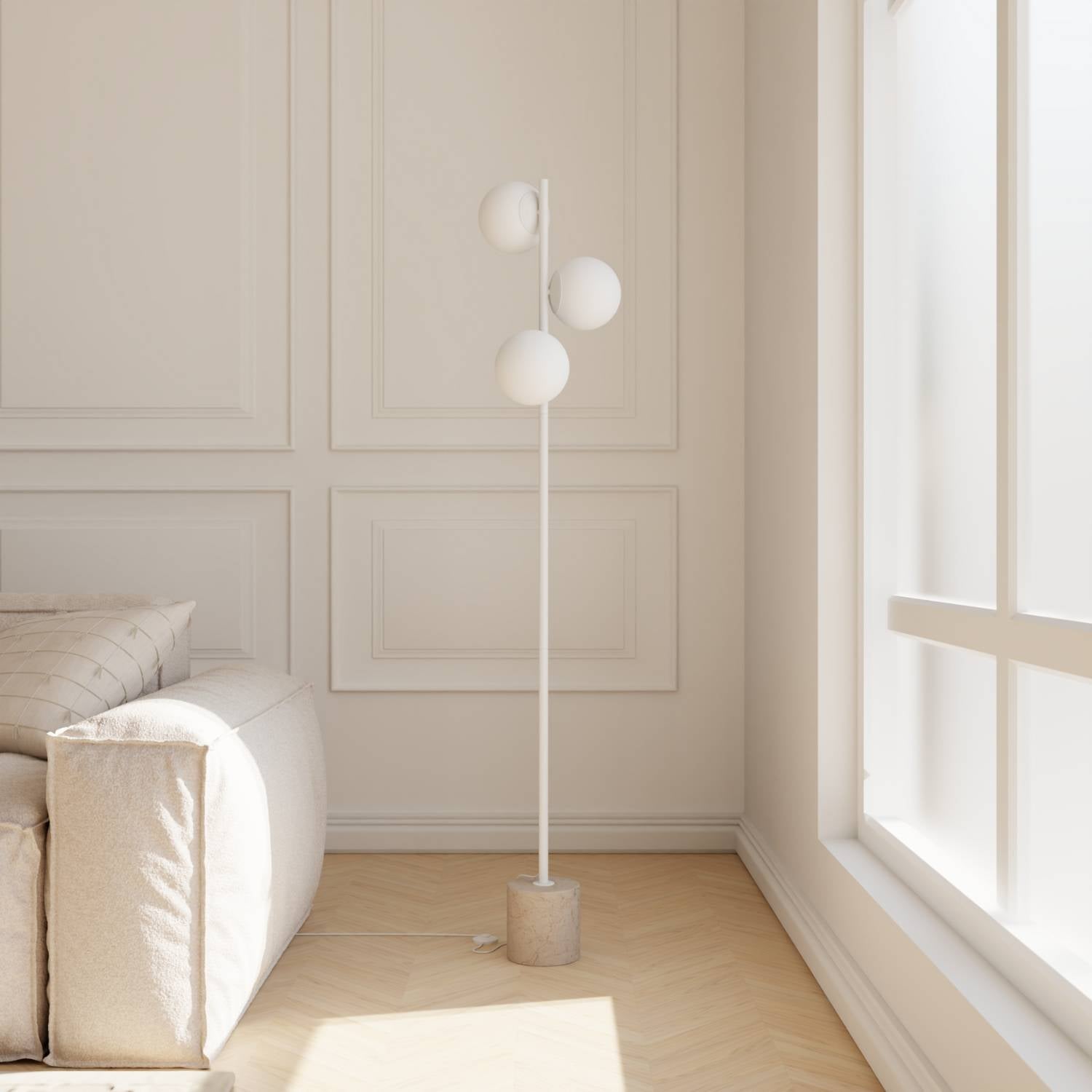 Rovea Floor Lamp | Genuine Travertine Base, Warm Diffused Light