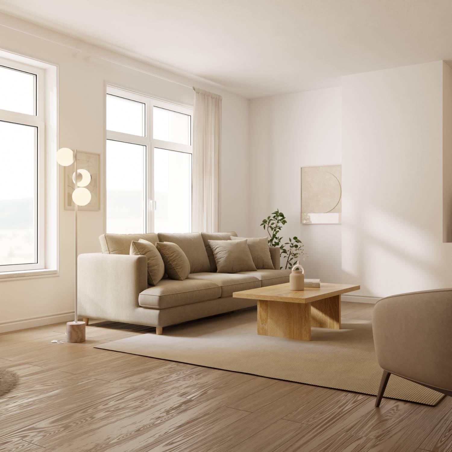 Rovea Floor Lamp | Genuine Travertine Base, Warm Diffused Light