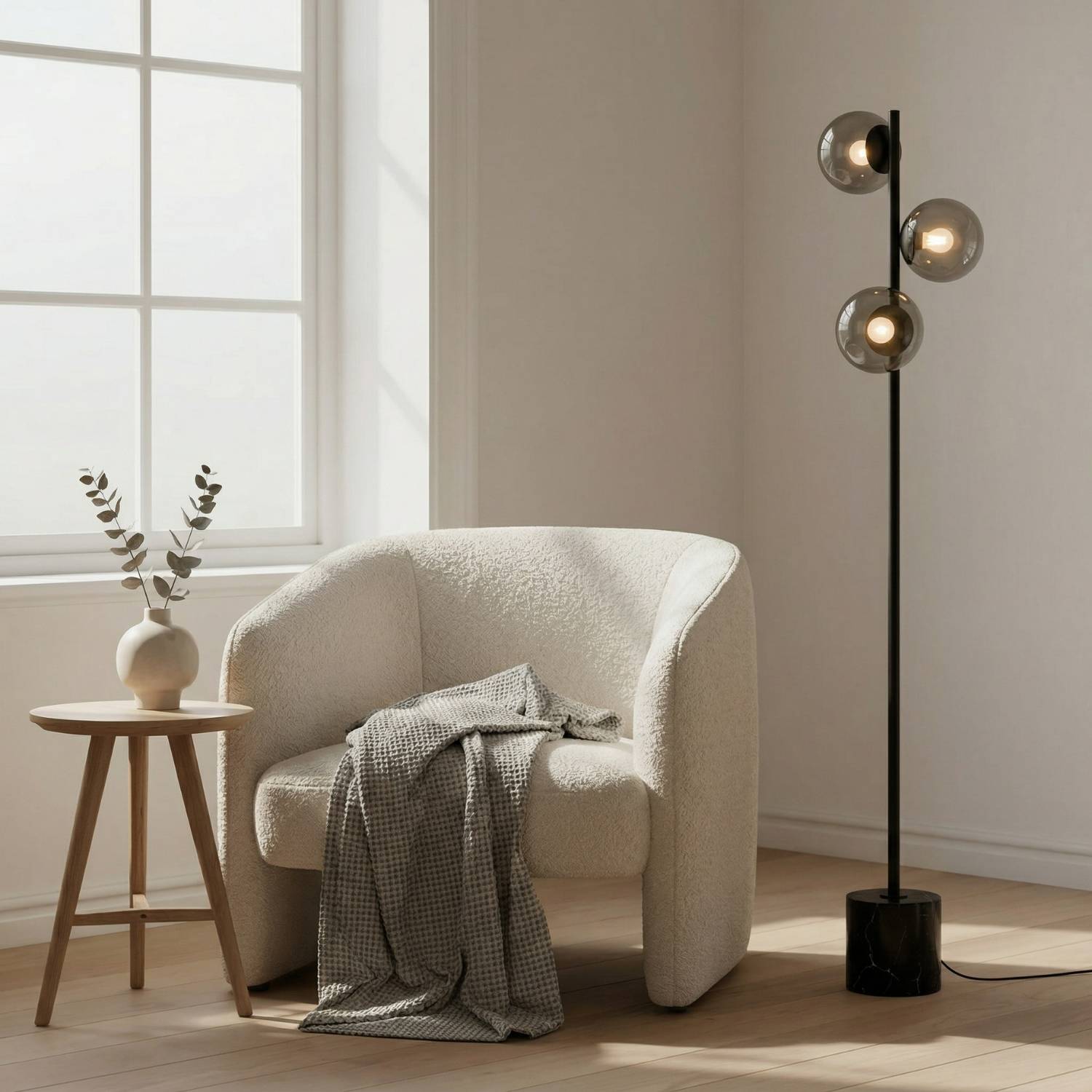 Rovea Floor Lamp | Genuine Travertine Base, Warm Diffused Light