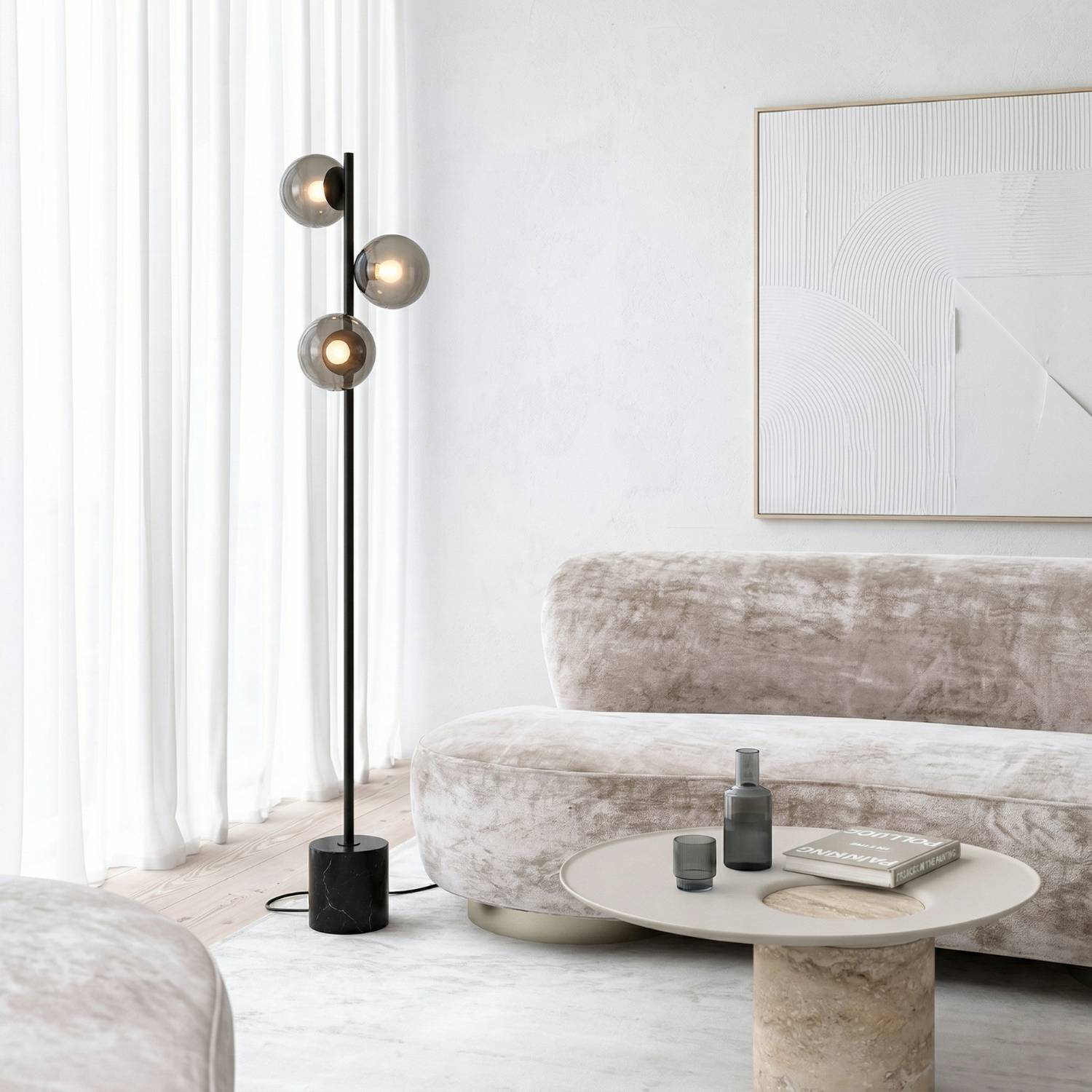 Rovea Floor Lamp | Genuine Travertine Base, Warm Diffused Light