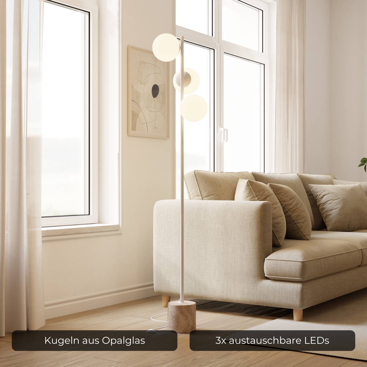 Rovea Floor Lamp | Genuine Travertine Base, Warm Diffused Light