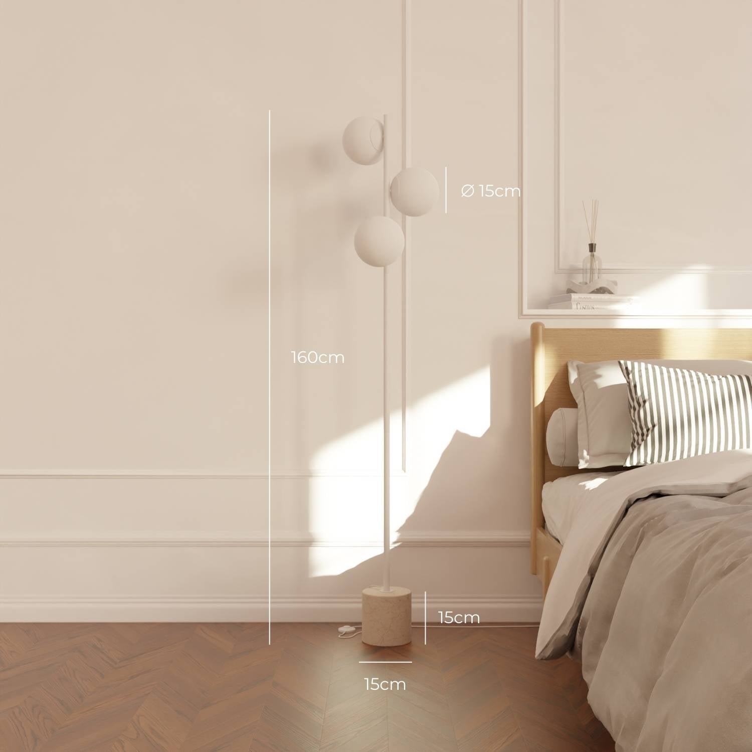 Rovea Floor Lamp | Genuine Travertine Base, Warm Diffused Light