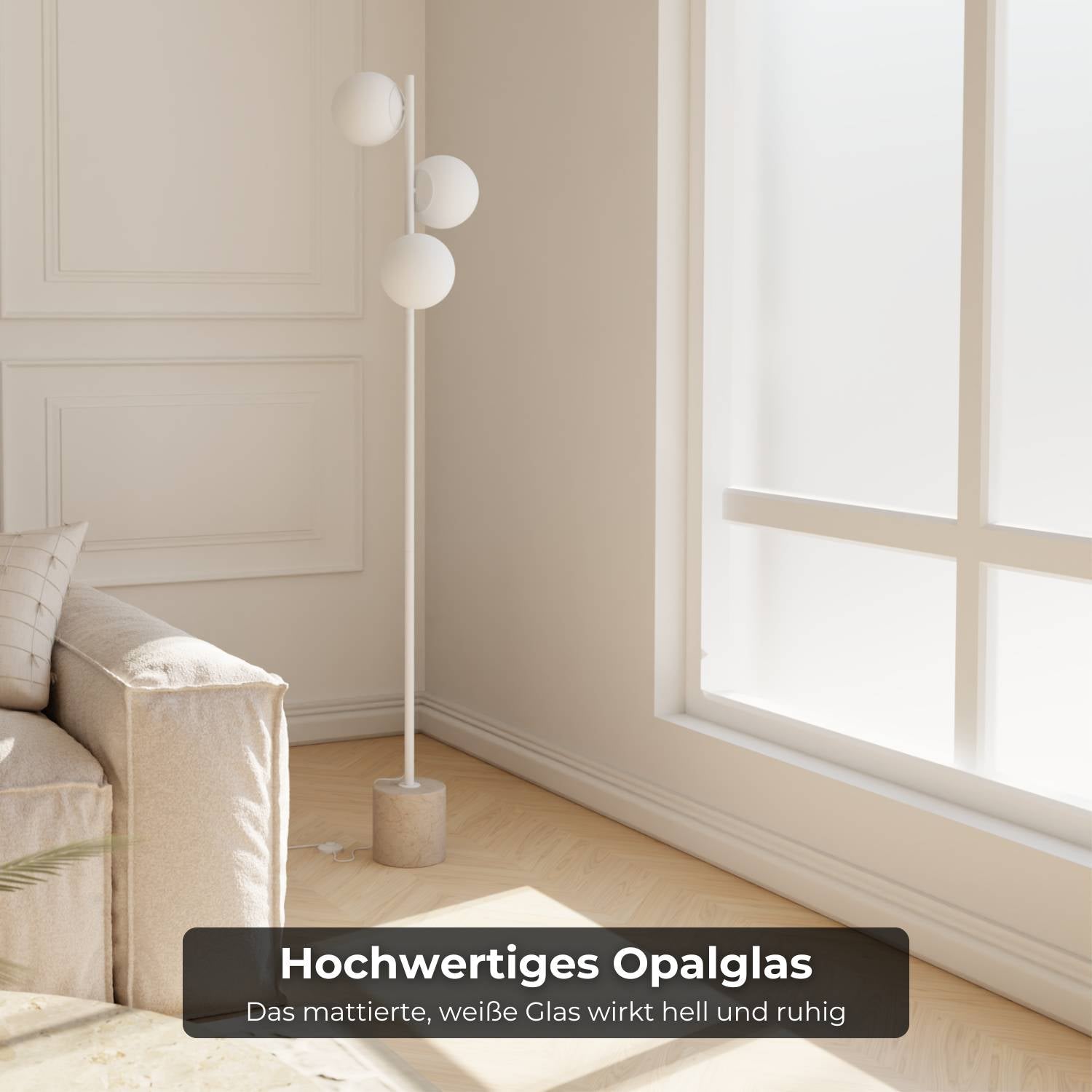 Rovea Floor Lamp | Genuine Travertine Base, Warm Diffused Light