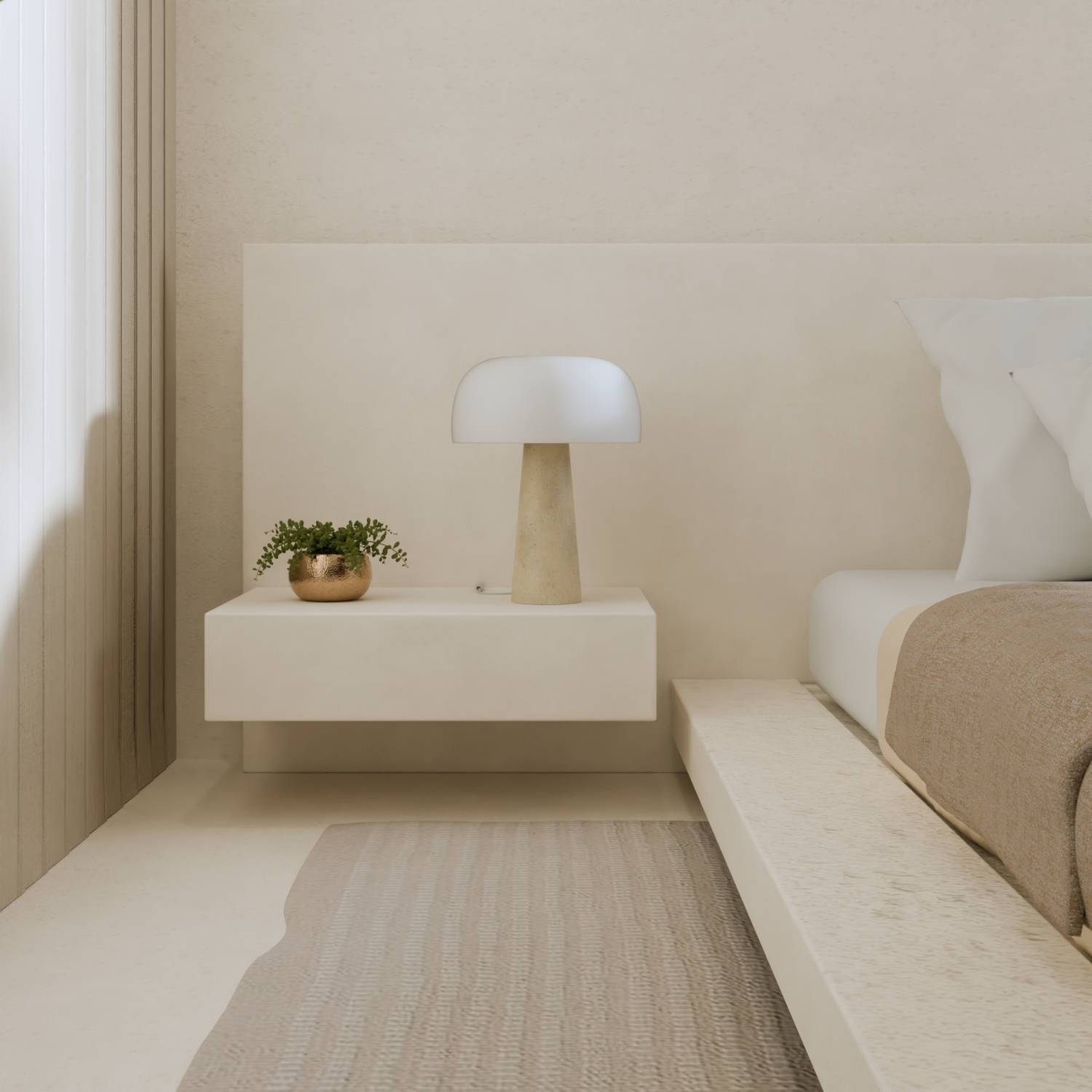 Lyra Table Lamp | Genuine Travertine Base, Opal Glass Shade
