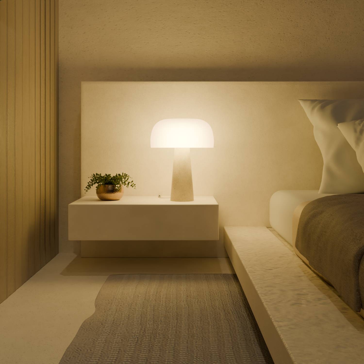 Lyra Table Lamp | Genuine Travertine Base, Opal Glass Shade