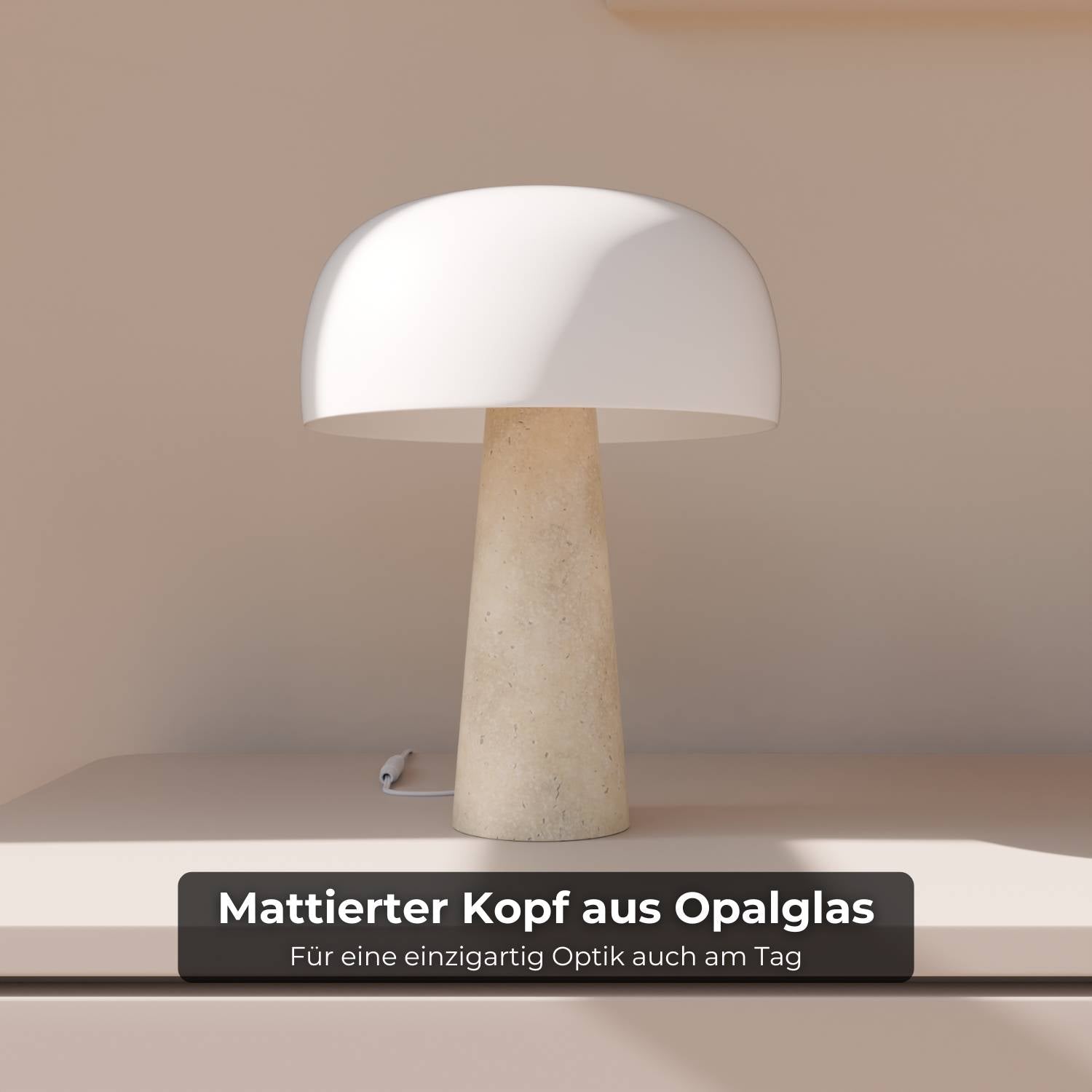 Lyra Table Lamp | Genuine Travertine Base, Opal Glass Shade