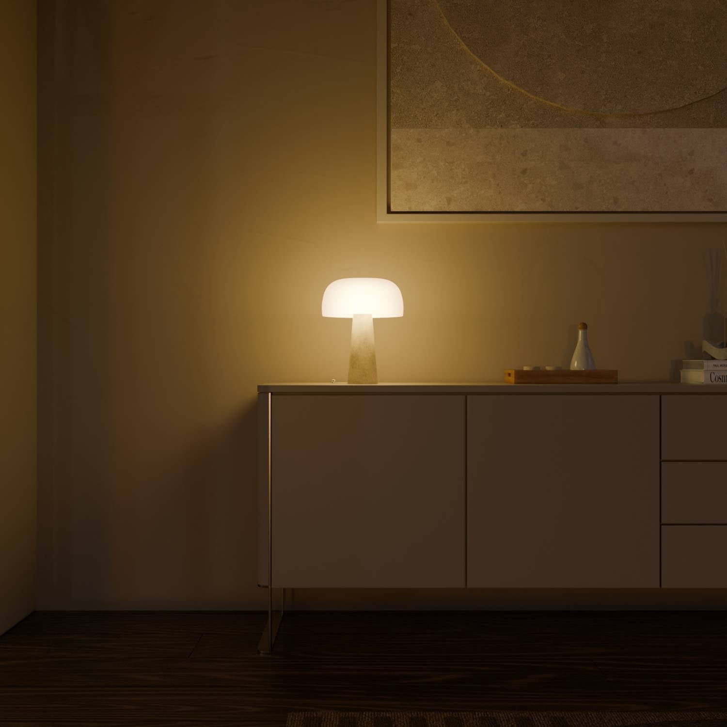 Lyra Table Lamp | Genuine Travertine Base, Opal Glass Shade