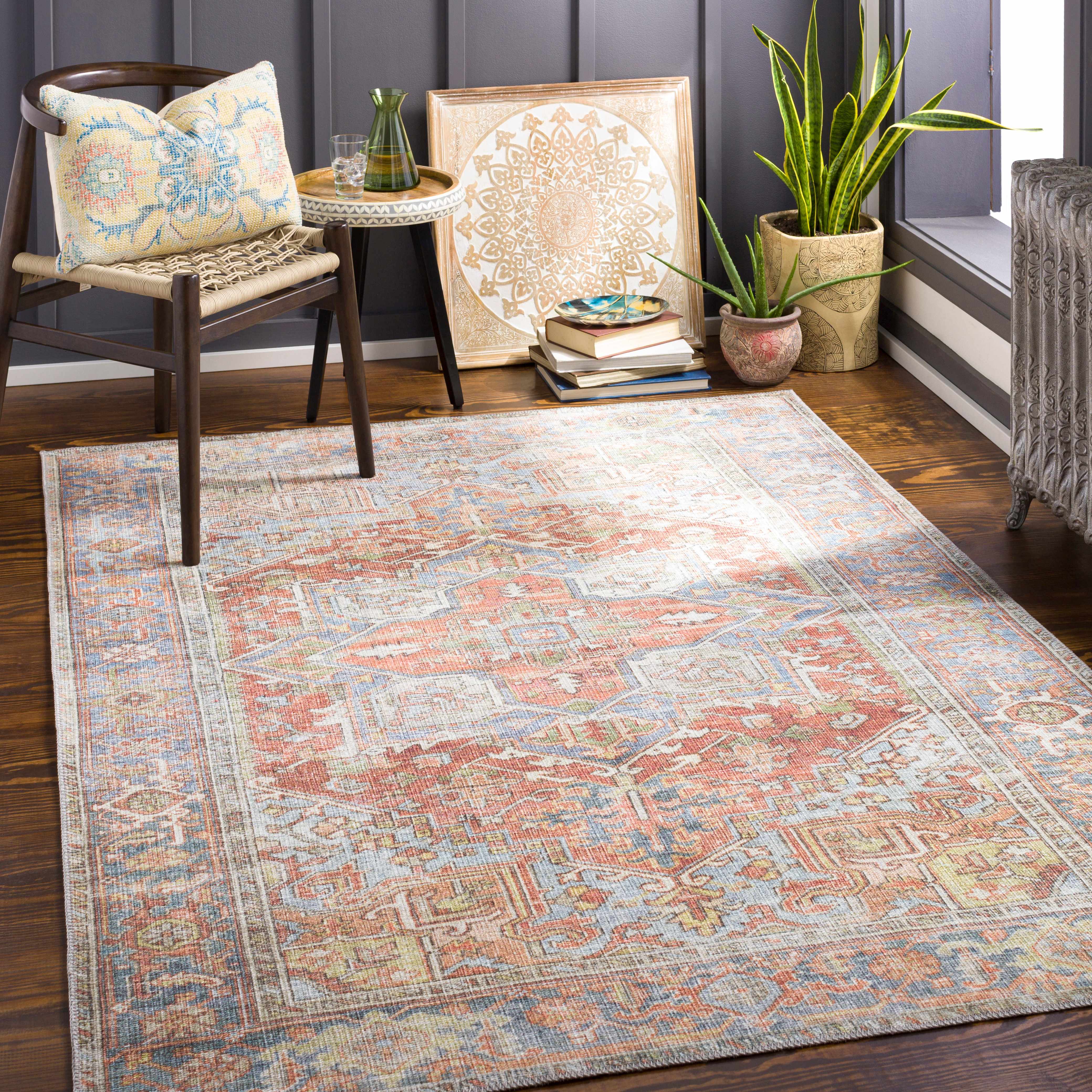 Maayon Vintage Rug  Washable  100% Polyester, Low Pile