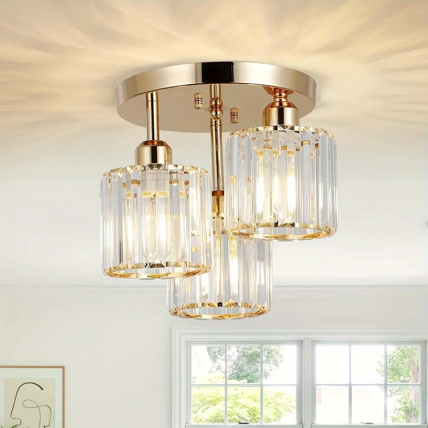 Bela Crystal Ceiling Light | 3-Light Semi Flush Mount, Gold Finish