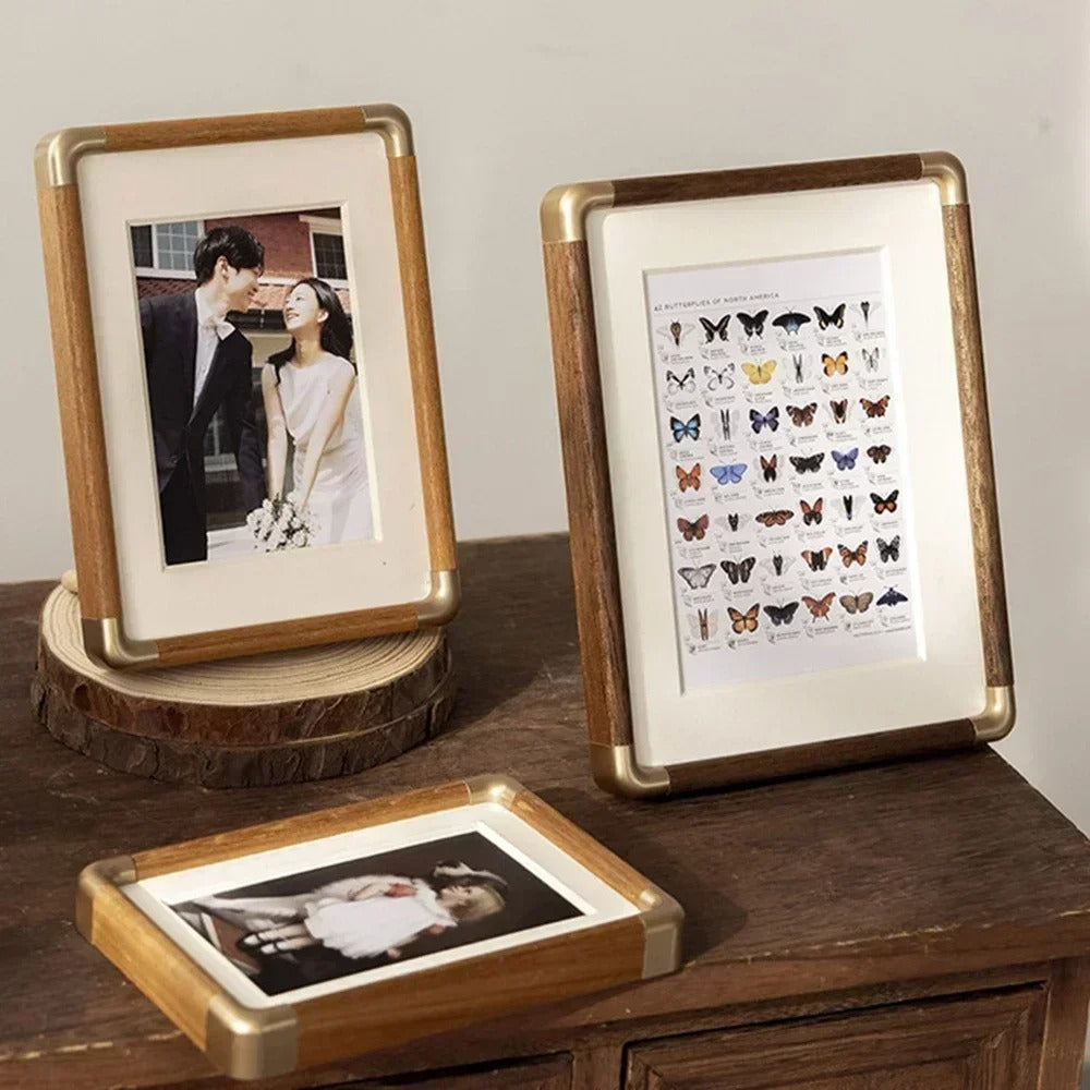 Brio Tabletop Photo Frame | Vintage Wood with Brass Accents