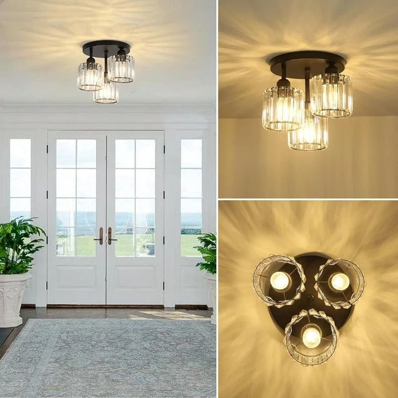 Bela Crystal Ceiling Light | 3-Light Semi Flush Mount, Gold Finish