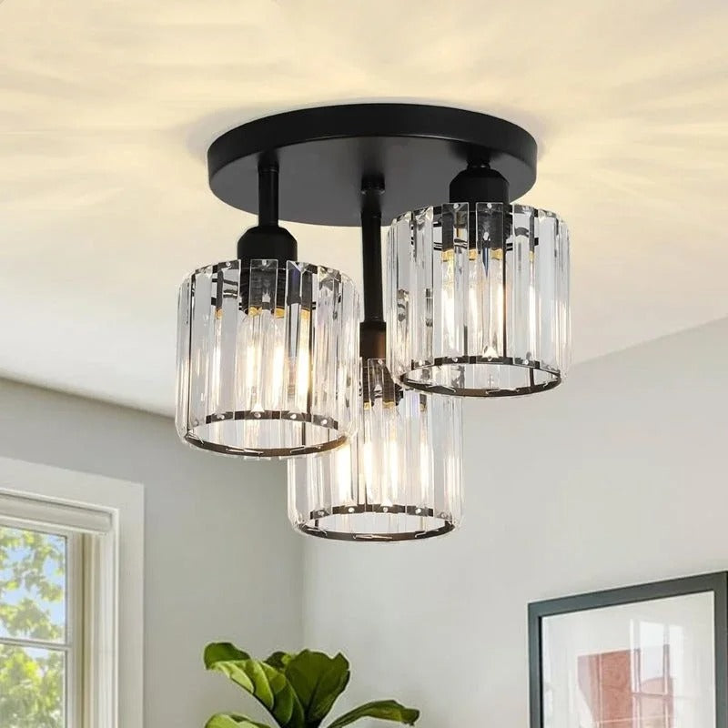 Bela Crystal Ceiling Light | 3-Light Semi Flush Mount, Gold Finish
