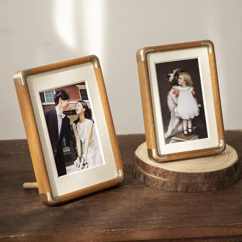 Brio Tabletop Photo Frame | Vintage Wood with Brass Accents