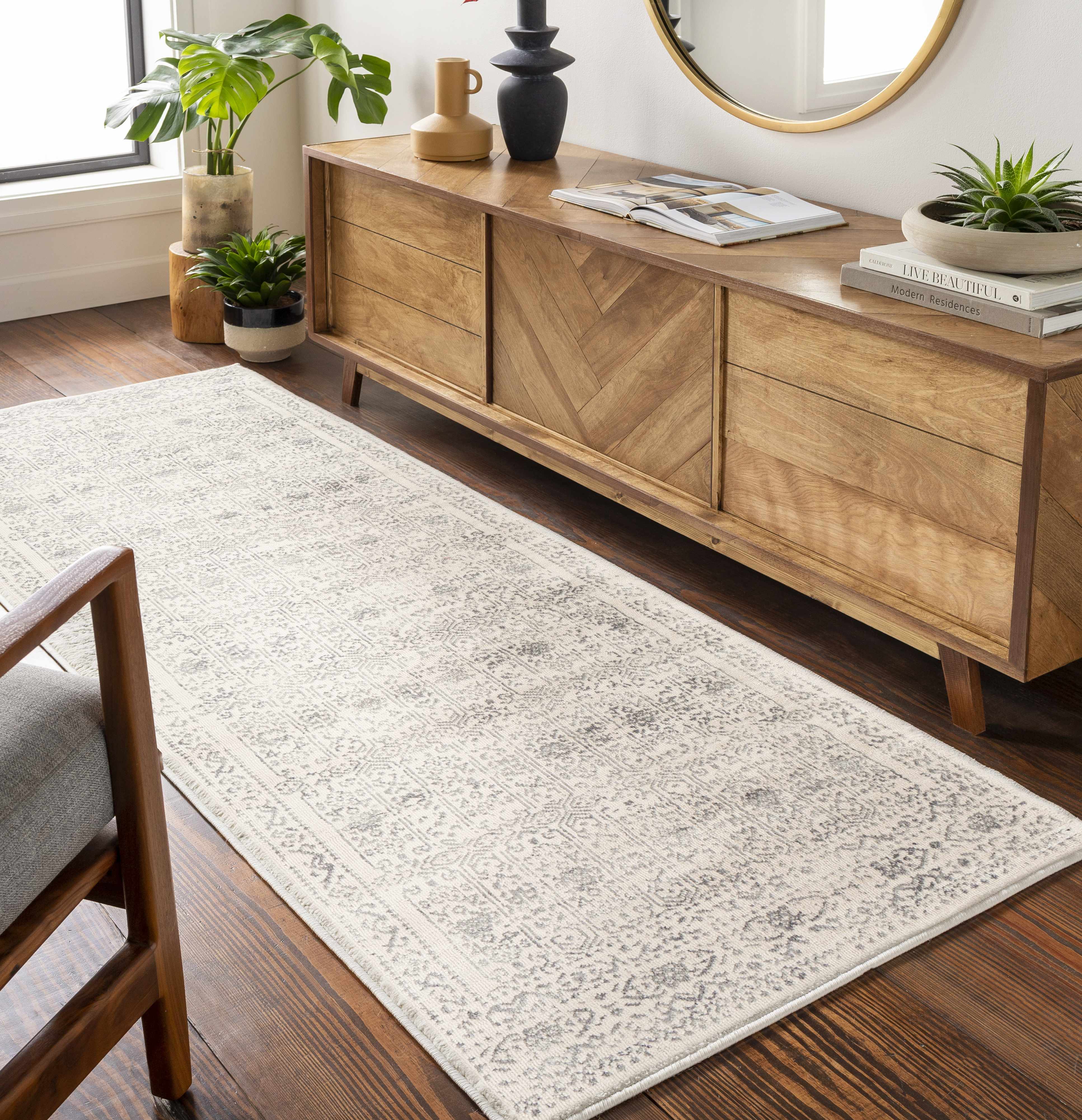 Mira Area Rug  Machine Woven  Medium Pile  Cream Gray