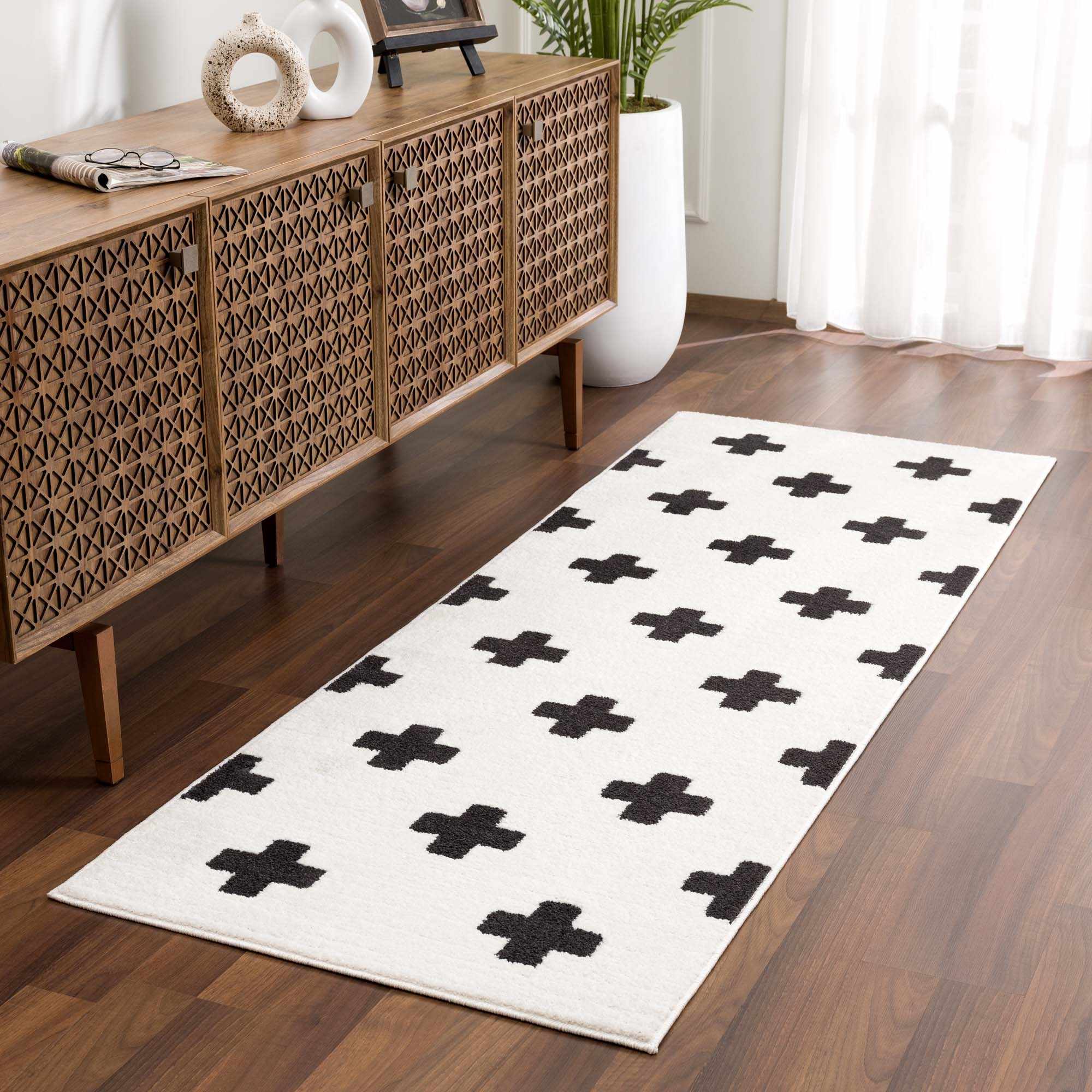 Elysian Area Rug High Pile, Machine Woven, Black/Charcoal/White