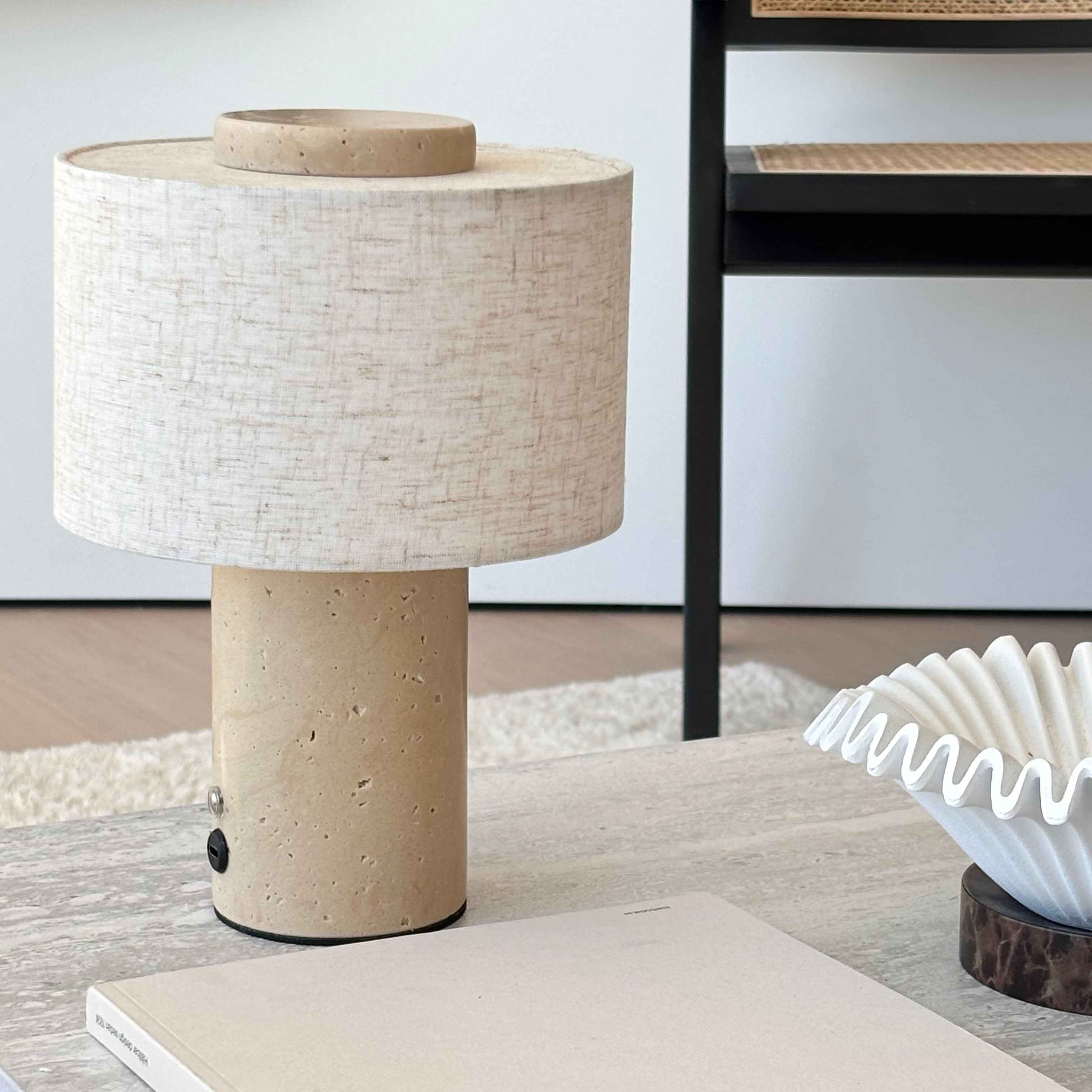 Bello Portable Table Lamp | Travertine Base, Wireless & Rechargeable