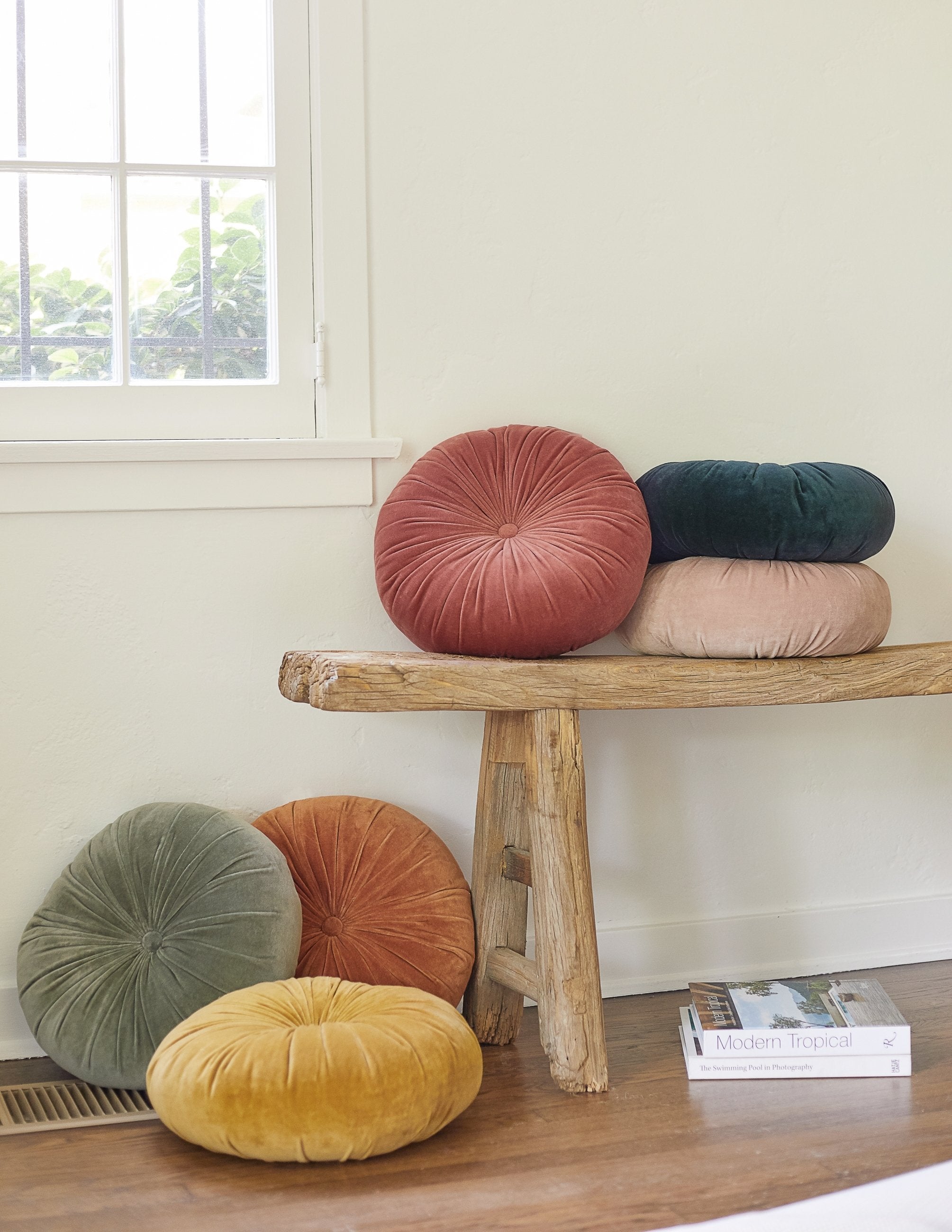 Mira Velvet Round Pillow | Pleated Texture, Soft Hues
