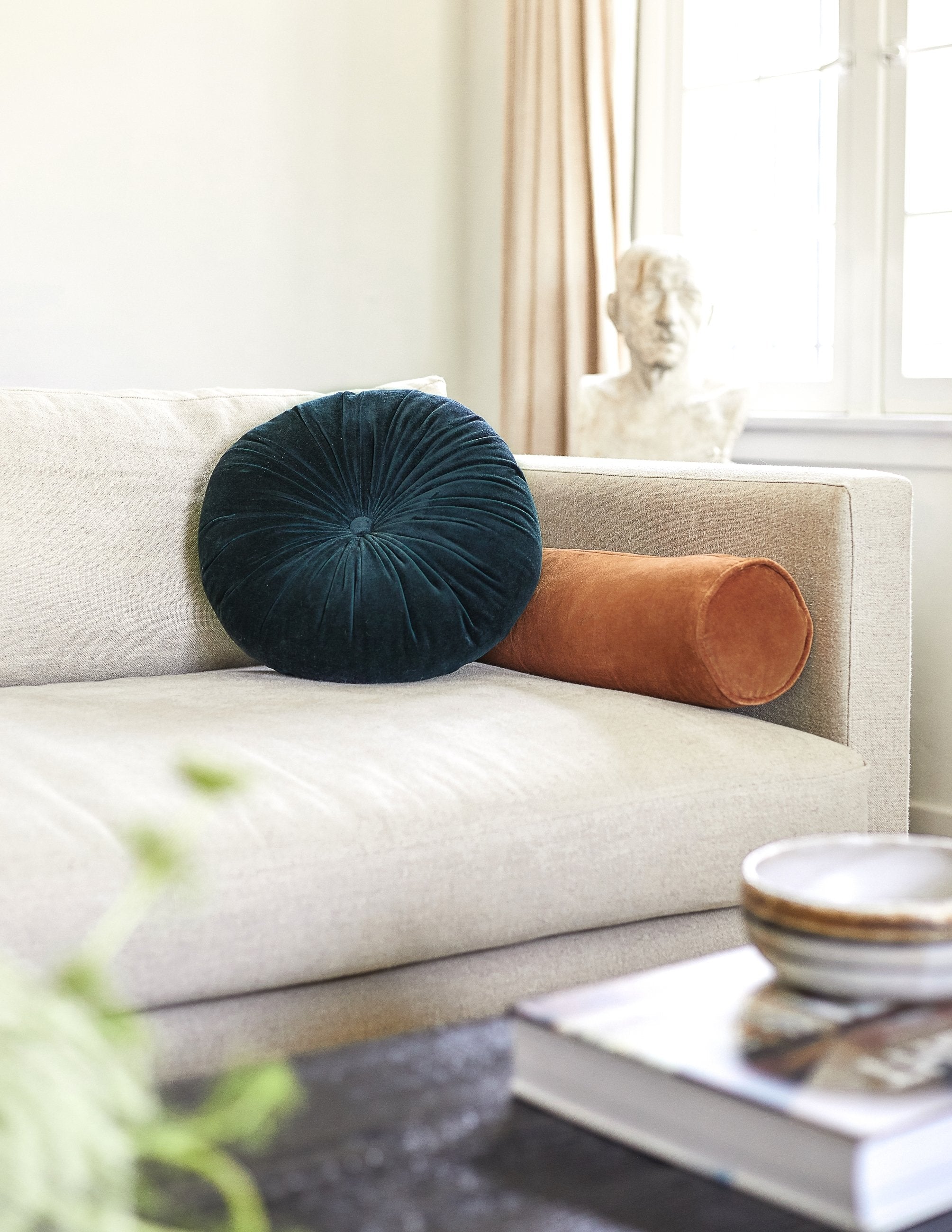 Mira Velvet Round Pillow | Pleated Texture, Soft Hues