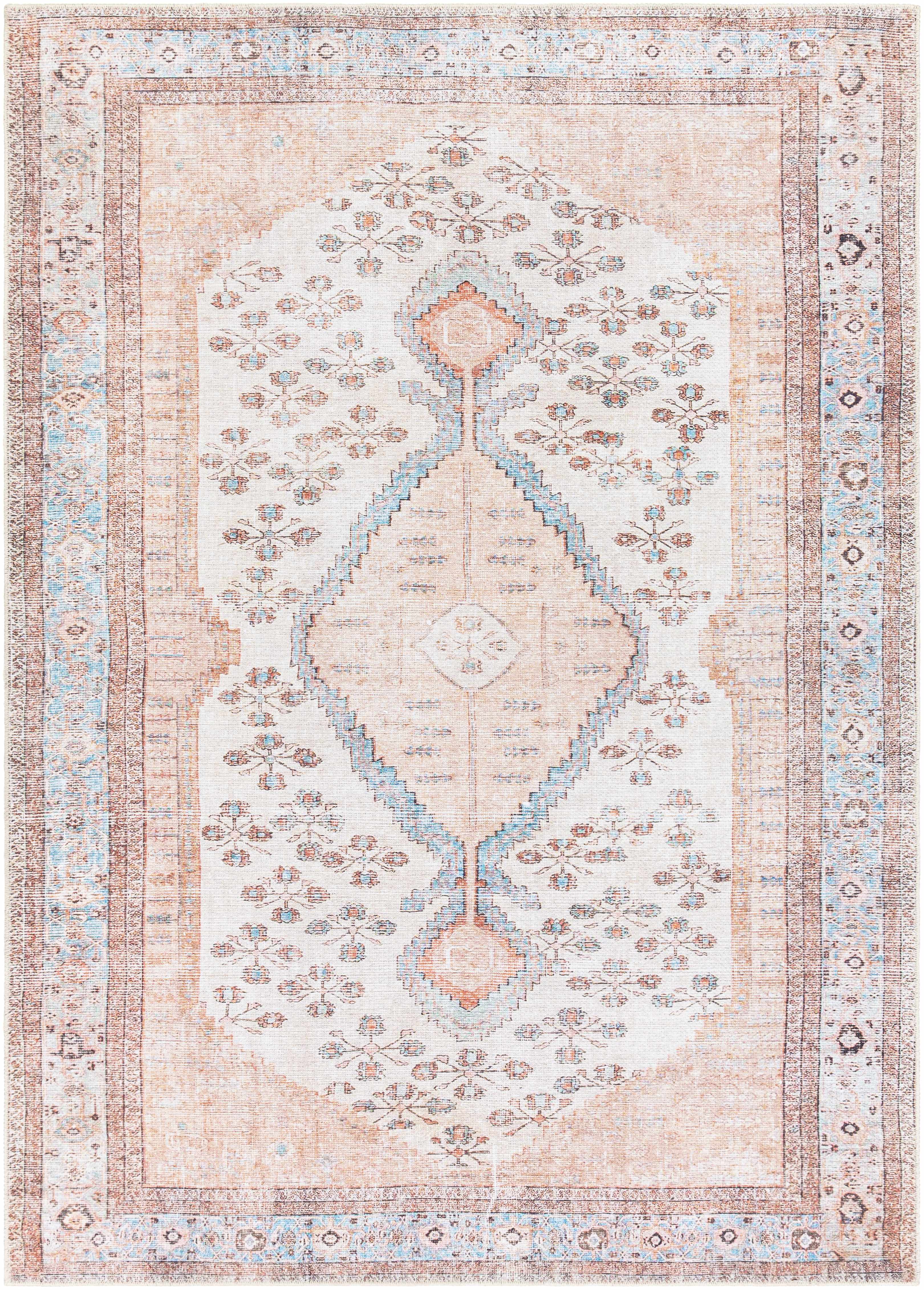 Mira Washable Area Rug  Machine Woven Chenille-Polyester, Aqua