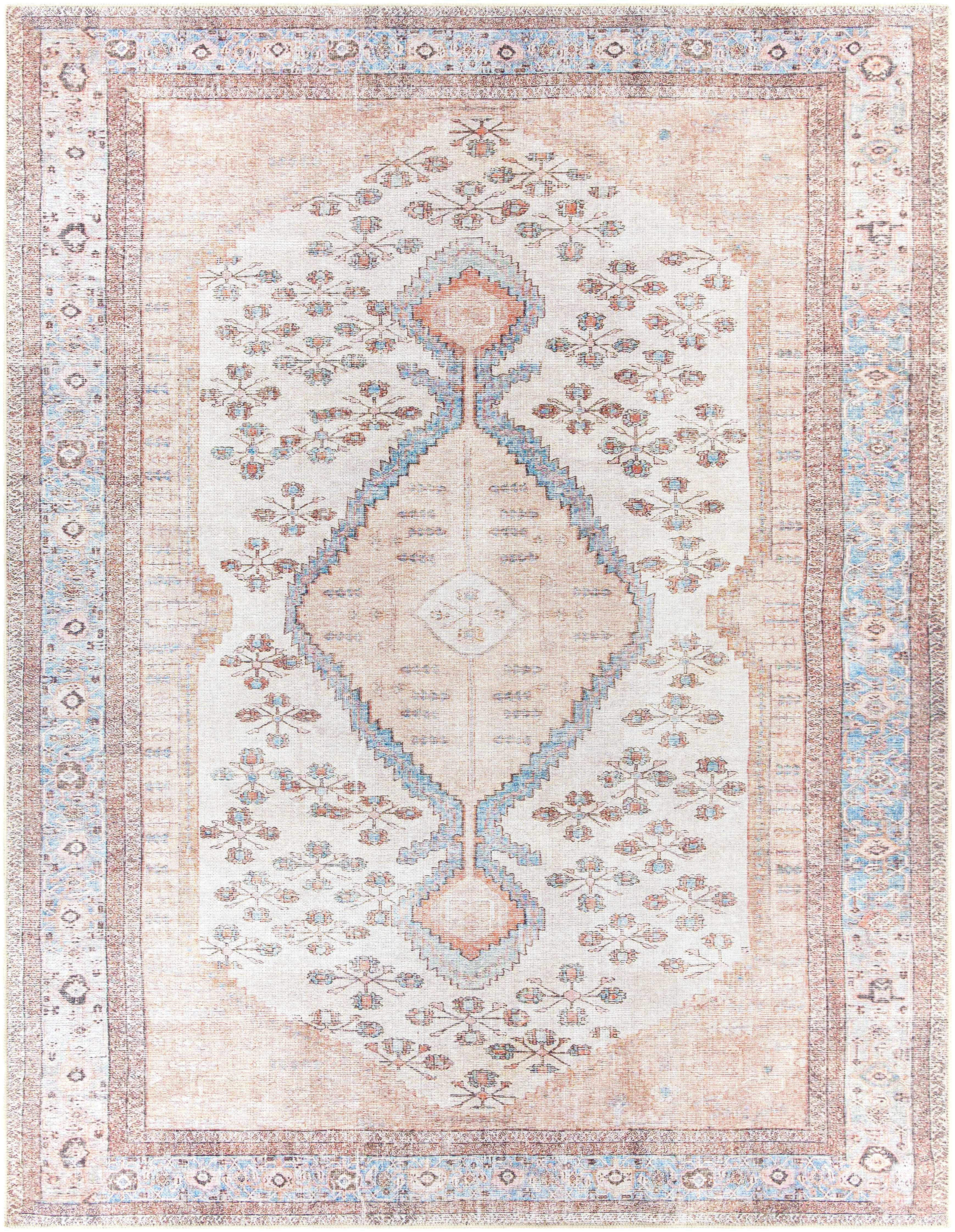 Mira Washable Area Rug  Machine Woven Chenille-Polyester, Aqua