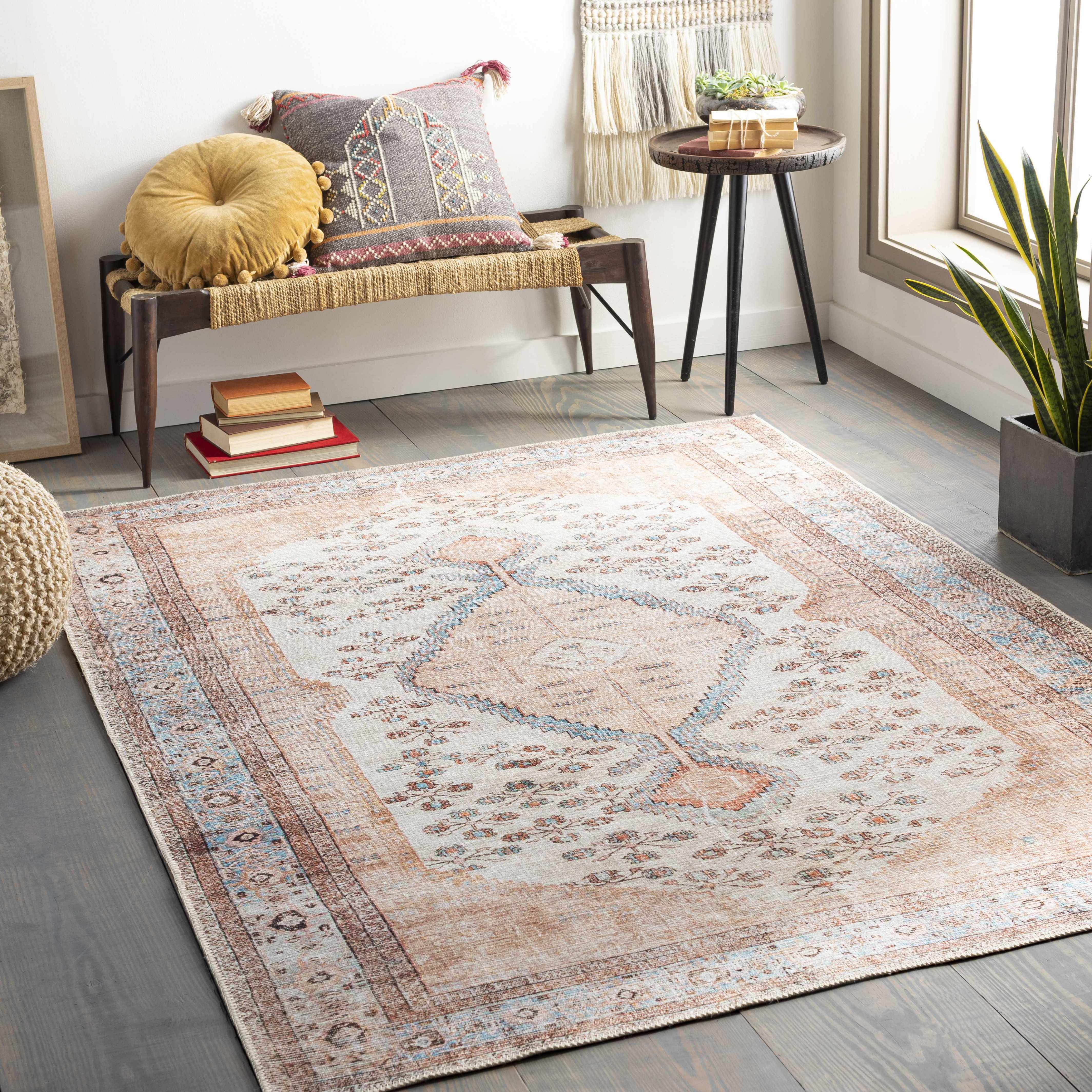 Mira Washable Area Rug  Machine Woven Chenille-Polyester, Aqua
