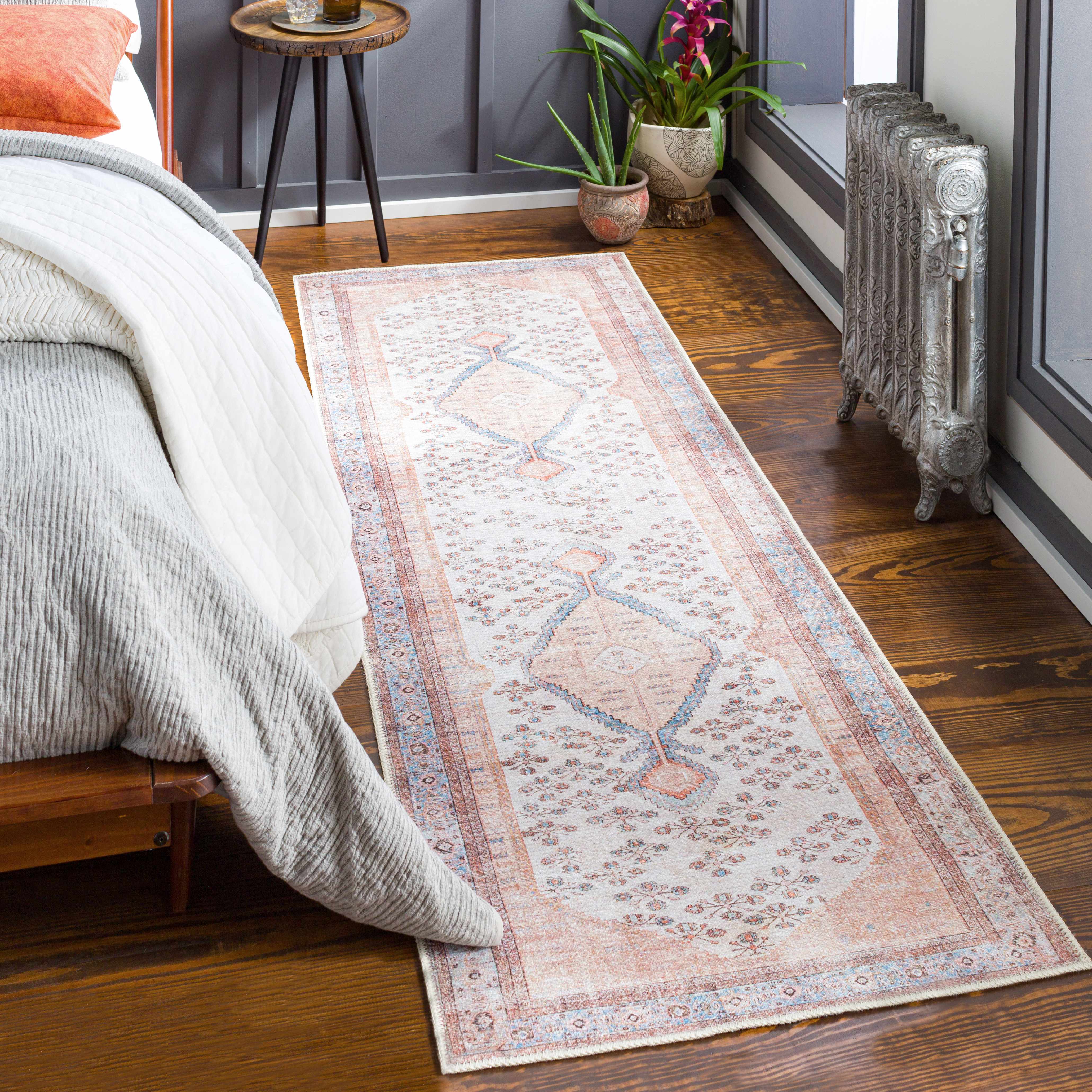 Mira Washable Area Rug  Machine Woven Chenille-Polyester, Aqua