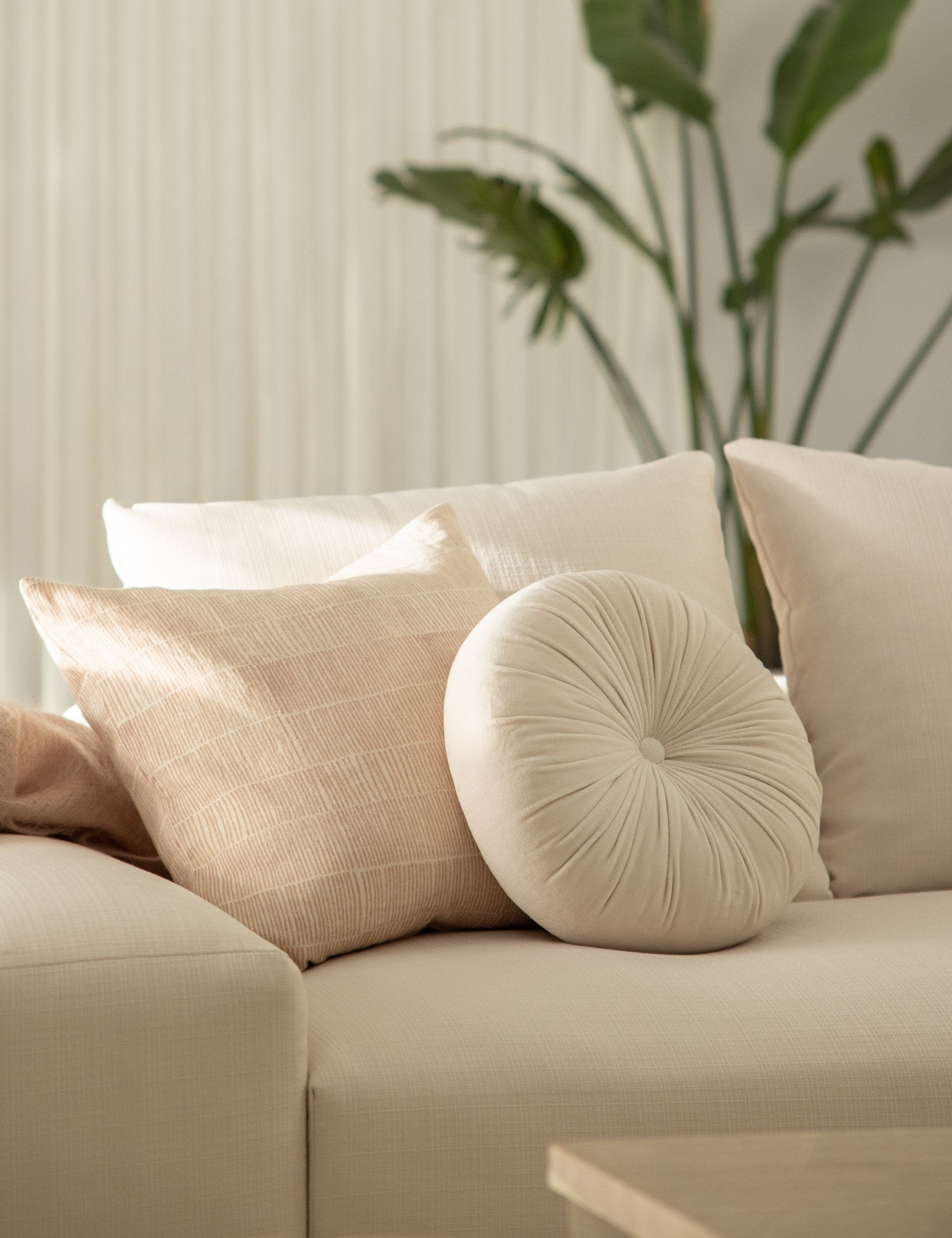 Mira Velvet Round Pillow | Pleated Texture, Soft Hues