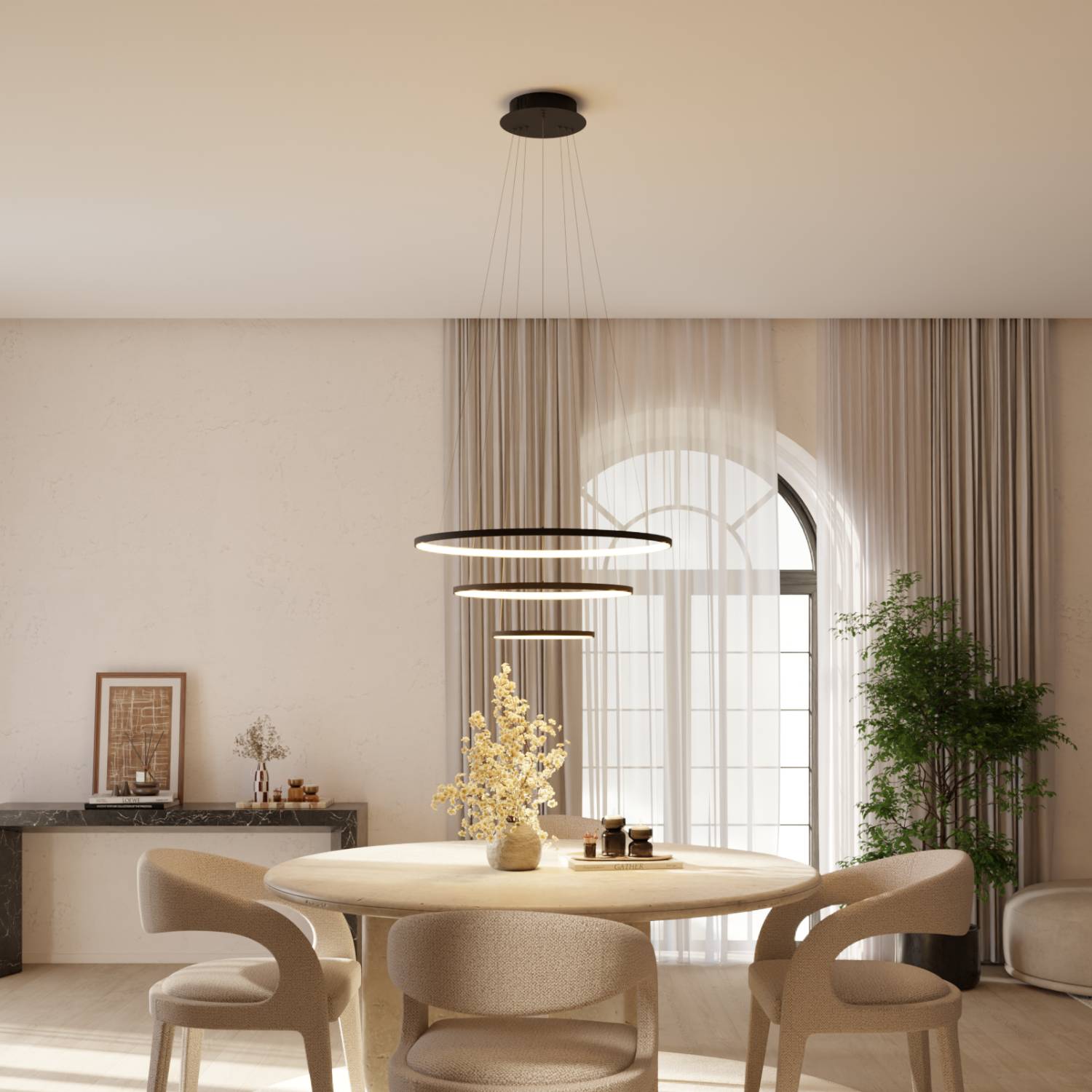 Omeva Pendant Light | Floating Ring Design, Slender Wires