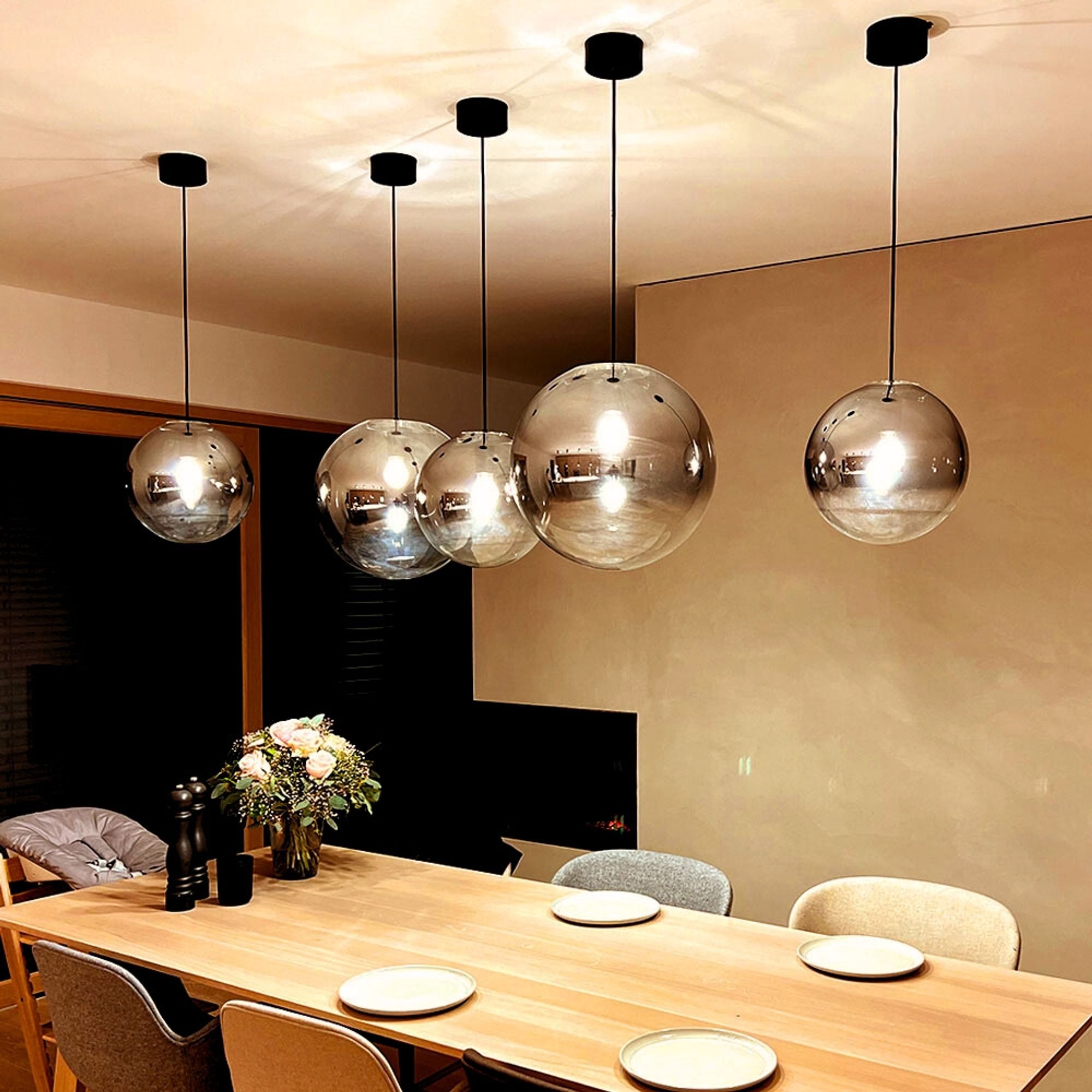 Bela Pendant Lamp | Hand-Blown Glass, 150cm Black Textile Cable